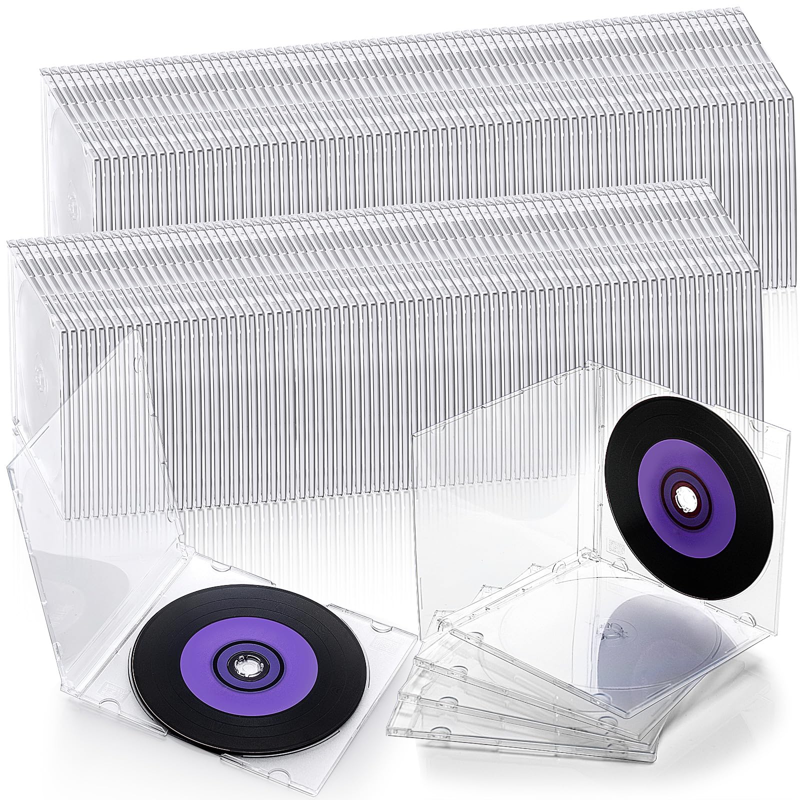 Tellegloww 150 custodie trasparenti singole in plastica per DVD e DVD, sottili da 5,2 mm, custodie protettive di ricambio per DVD, colore bianco