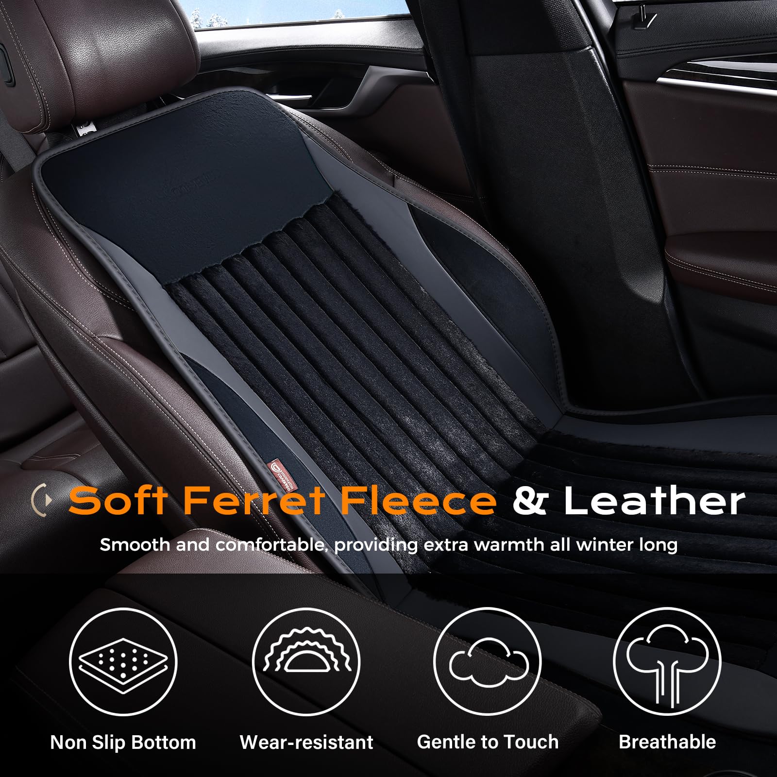 Coverado Winter Car Seat Cushion Comfort Fuzzy Leather Car Seat Protectors No Slip Front Seat Cover Universal Fit — view 2
