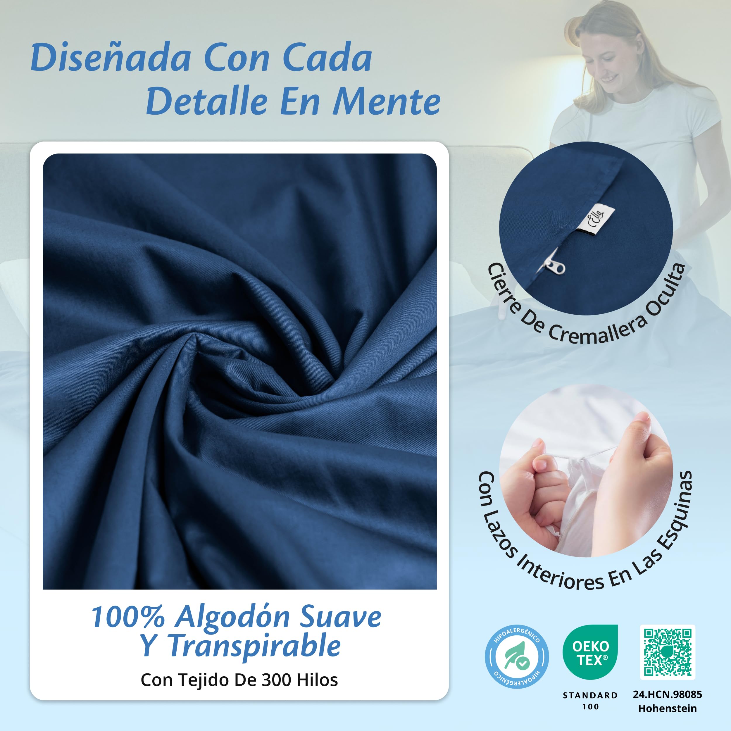 Ella Funda nórdica para Manta de Peso de 135 x 200 cm, Fabricada en 100% algodón, Adecuada para edredón de 7 kg y 9 kg