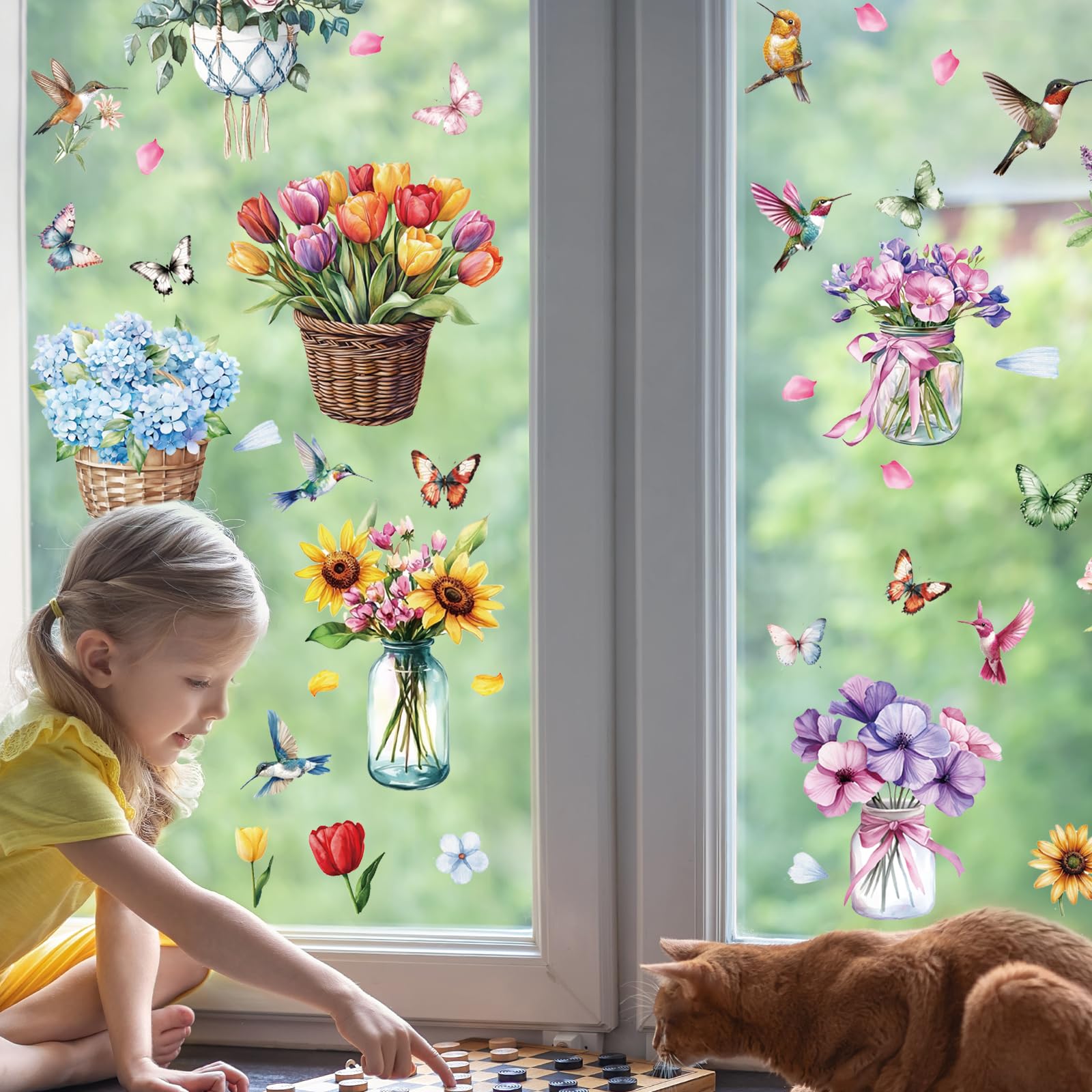 Vetrofanie Fiori E Farfalle - 8 Fogli 20x30cm | Adesivi Per Finestre Rimovibili - Foto 6