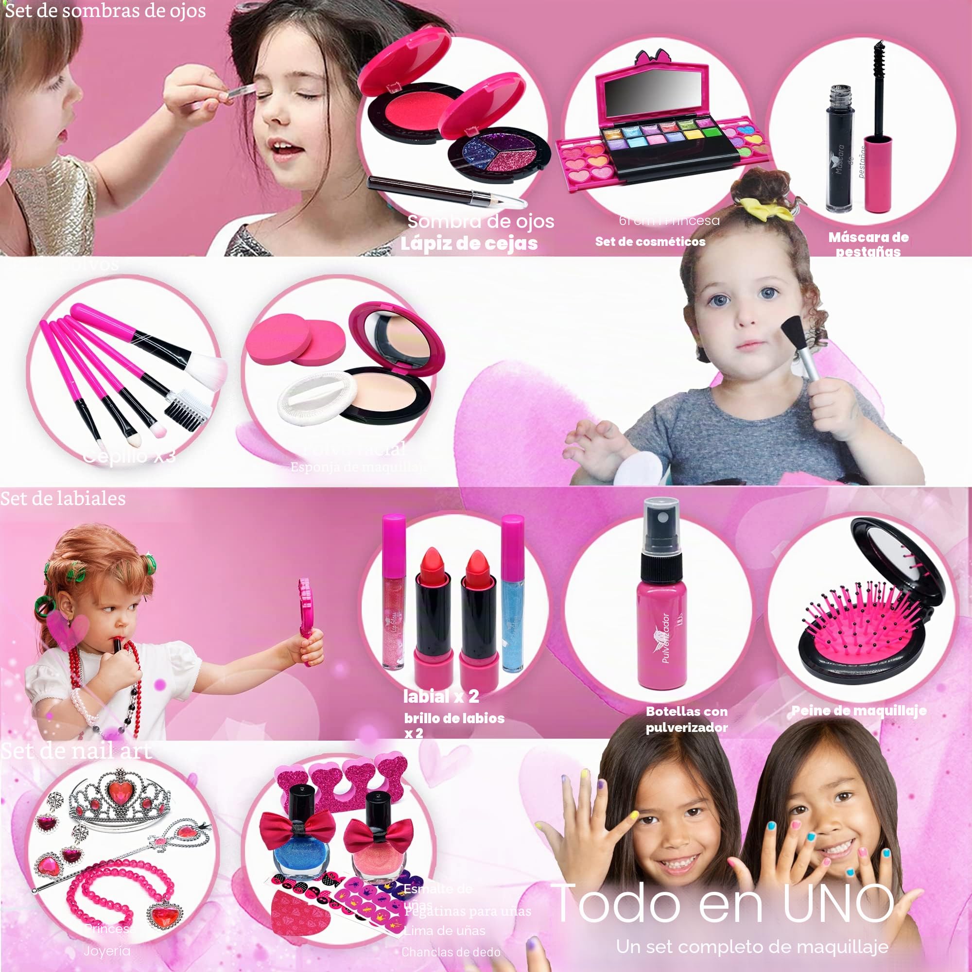 Amerrly Juego de Maquillaje - 32 Estuches de Maquillaje Lavables, Juguetes de Unicornio, Regalos para Niñas de 4 a 12 años