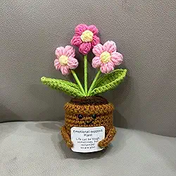 Presente feito à mão em vaso de flores de crochê – vaso de flores tricotado para família, amigos e vizinhos – presentes fofos de Natal, presentes de ano novo, decoração de mesa, buquê de flores de fio