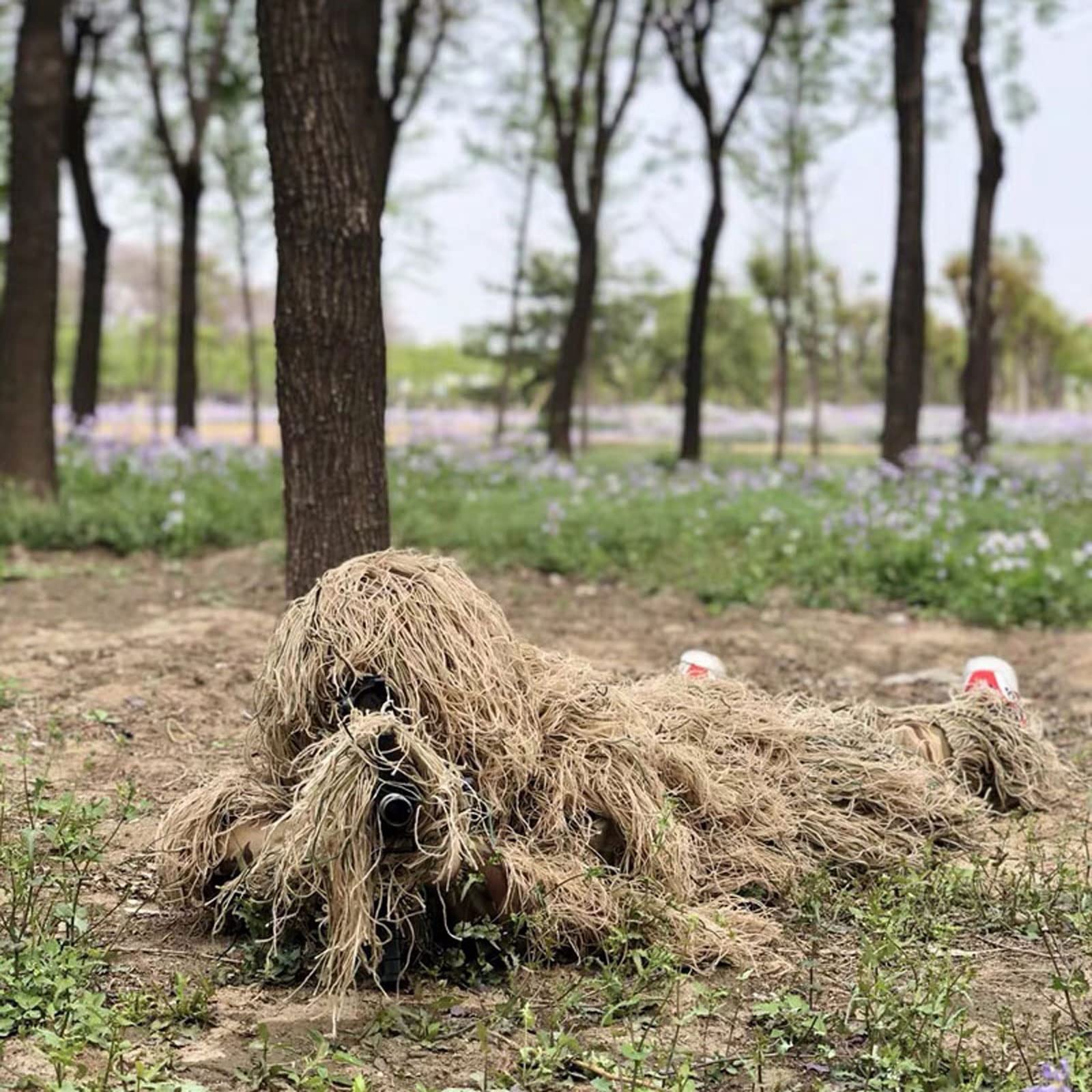 Tuta da Cecchino,Tuta Mimetica Militare Giungla Softair Abbigliamento Caccia Foreste Costume Cespuglio Tiro Tattica Rete Foglie Telo 3D Poncho,Uomo Bambini