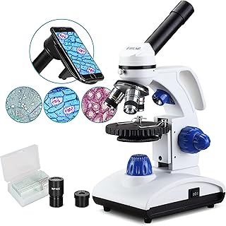 Microscope 1000X Student Microscope for Kids LED Biological Light Microscope with Slides and Phone Adapter All-Metal Optical Glass Lenses