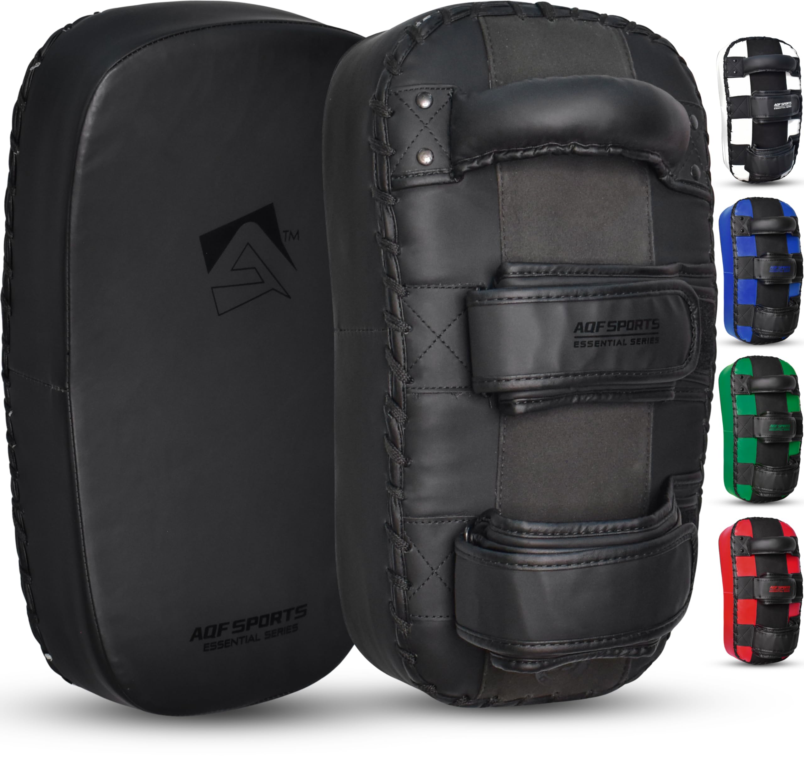 AQF Thai Pads for Training Muay Thai Curved Kickboxing Pads with Solid Handle Grip Kick Pads Boxing, MMA Martial Arts & Karate Body Strike Shield (Sold as Single) (Matt Black, Pair)