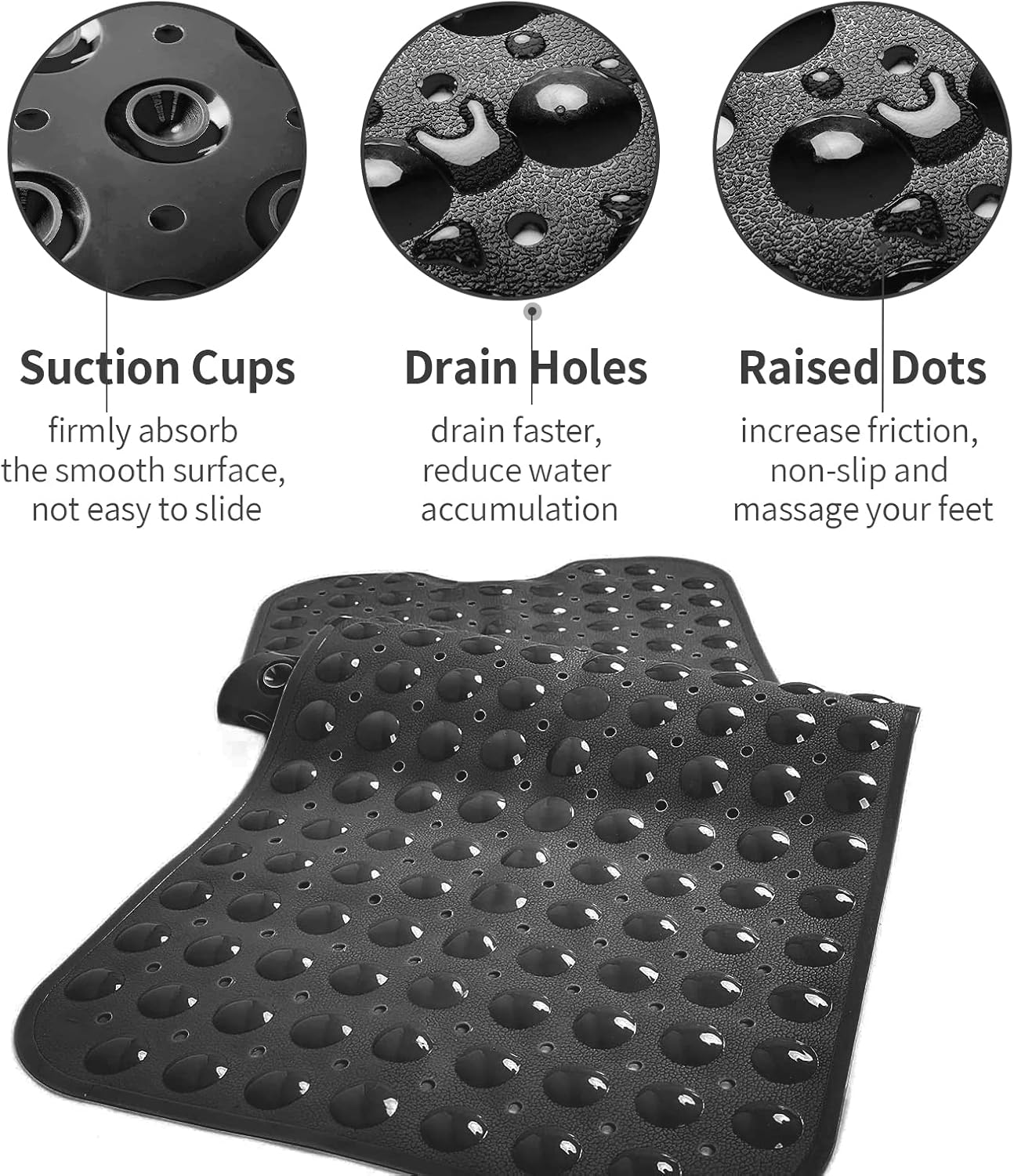 Non Slip Bath Mats Anti Mould Shower Mats with Suction Cups and Drain