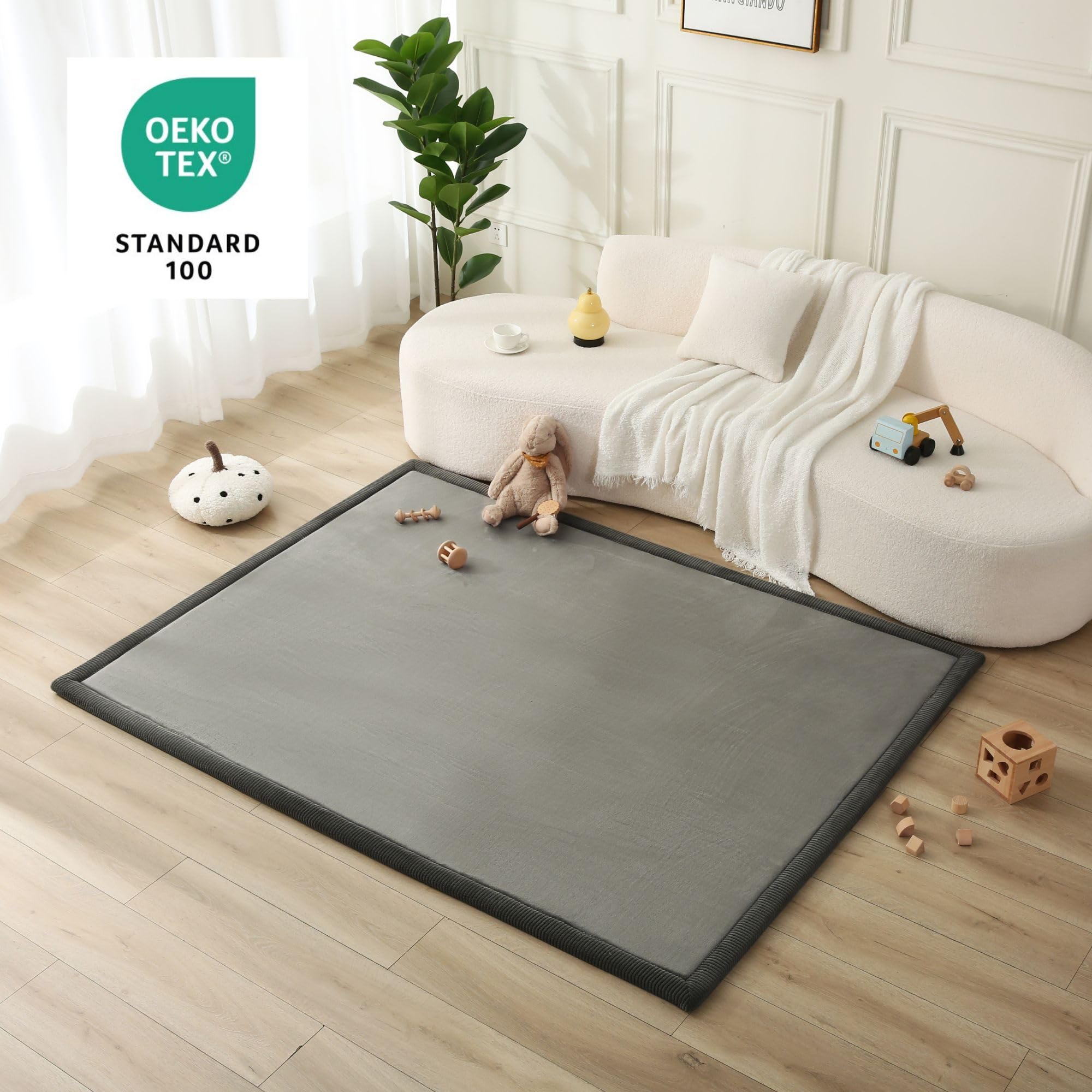 Cloudsoft - Tapete de juego prémium para bebé para piso, 60 x 80 pulgadas, color gris oscuro, tapete de espuma viscoelástica de terciopelo coral para gatear, antideslizante, resistente al agua, no 6