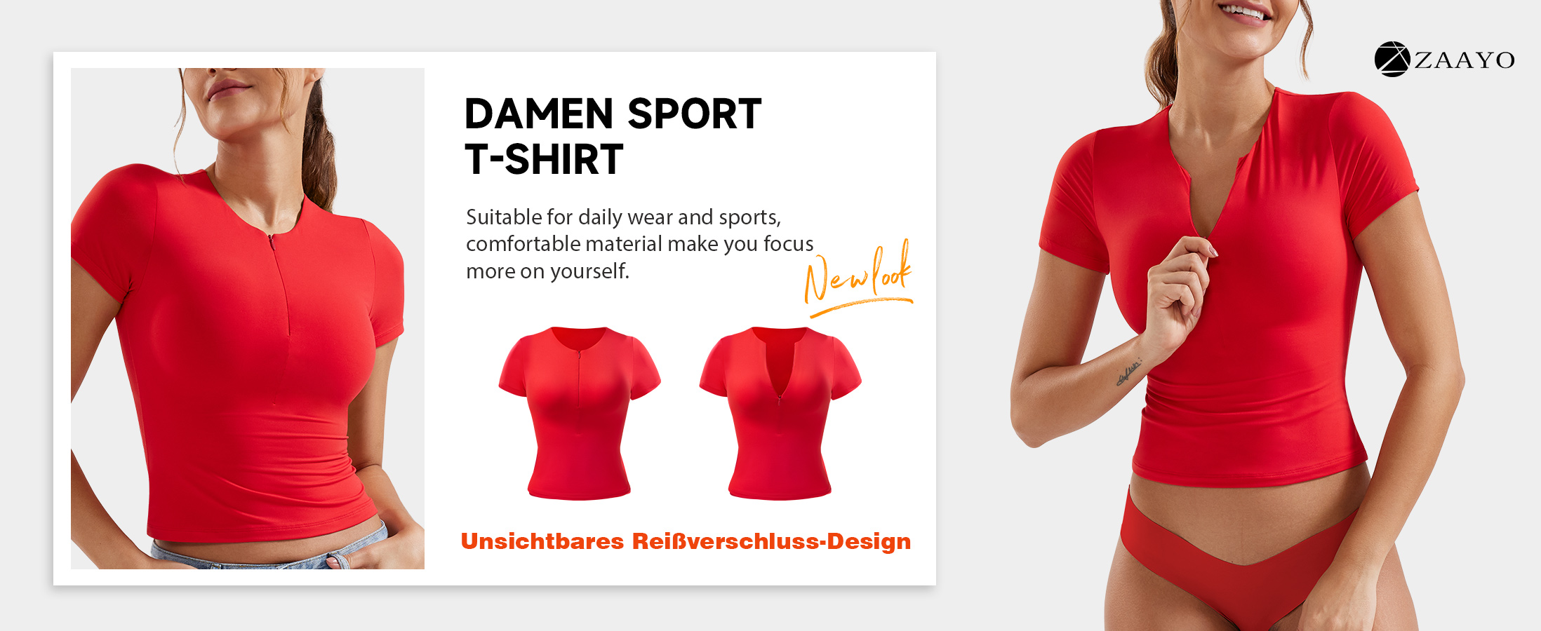 ZAAYO T-shirt voor dames, sport top, gym top, yoga crop top, ronde hals, licht ademend, sportshirt, gym workout, korte mouwen, basic sportshirt, rood, M