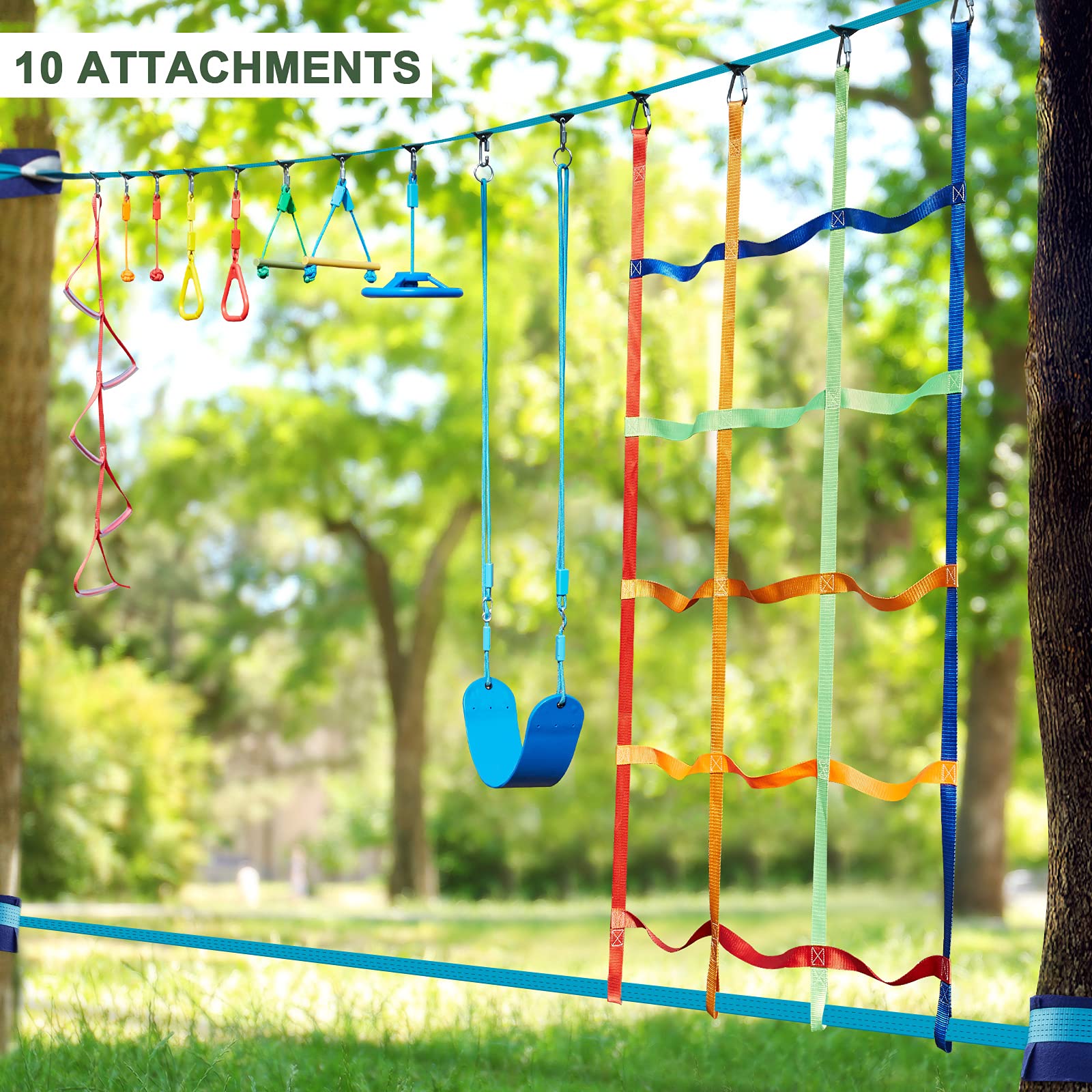 Vanku Slackline 15m Avec Parcours D'obstacles – Pour Enfants, Réglable, Résistante, Facile à Installer
