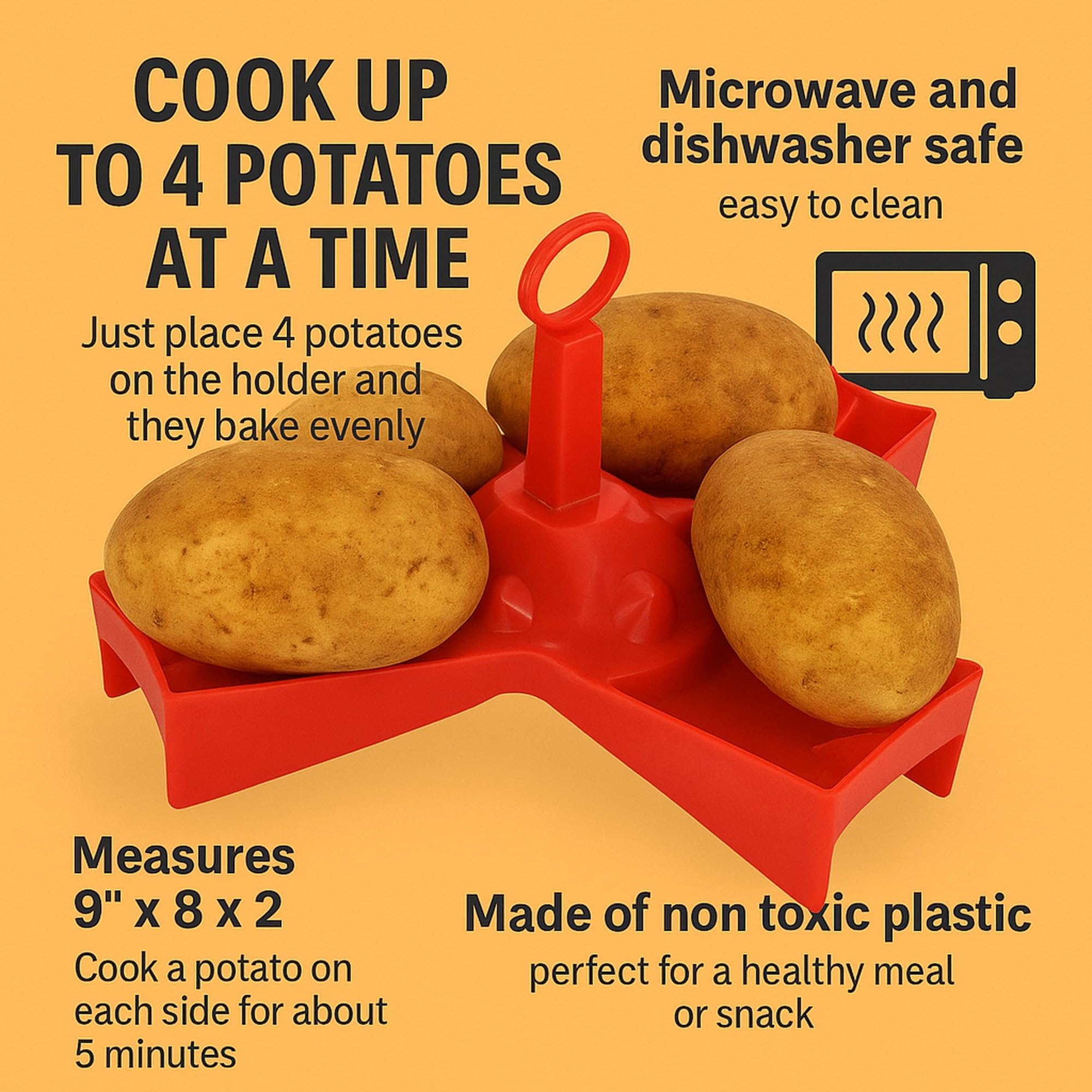 Microwave Potato Cooker - BPA-Free Plastic Rack Cooks 4 Potatoes Evenly in Minutes - Quick and Healthy Microwave Meal or Snack - Image 2