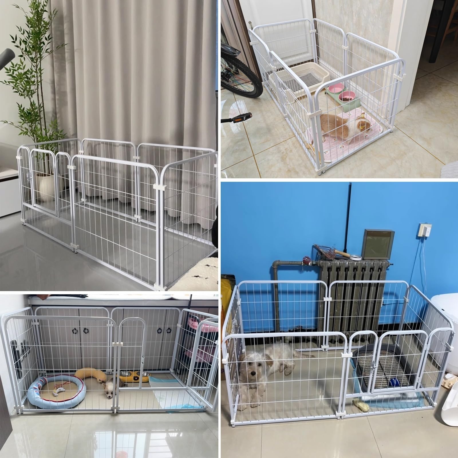 Recinto Portatile per Cani Campeggio Recinzione Giardino Esterno Metallo Moderno Facile da Montare Recinto per Gatti da Interno Facile da Pulire(White,200x100x120cm)