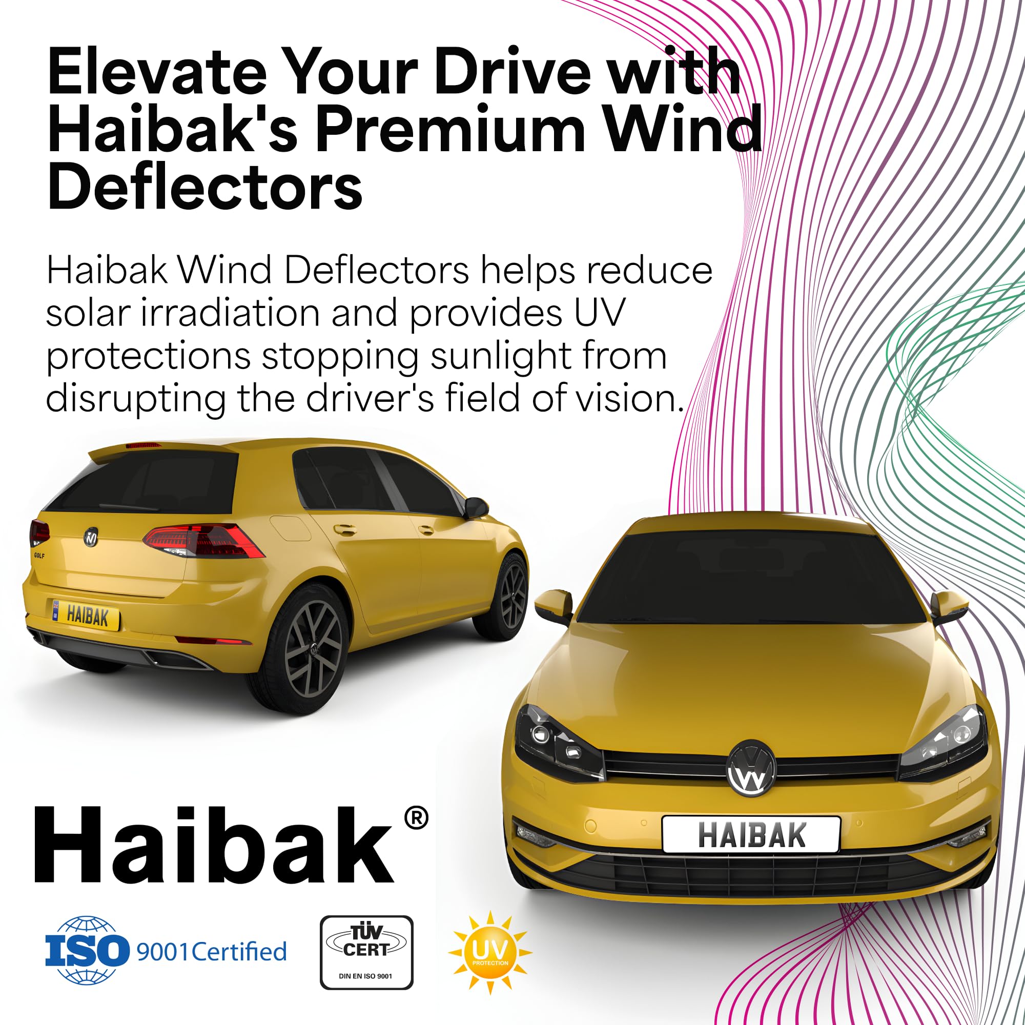 Haibak Wind Deflectors Set Compatible With VW Golf 7 Mk7 2012-2020 5 Doors Hatchback 4pc Tinted in Channel Fitment