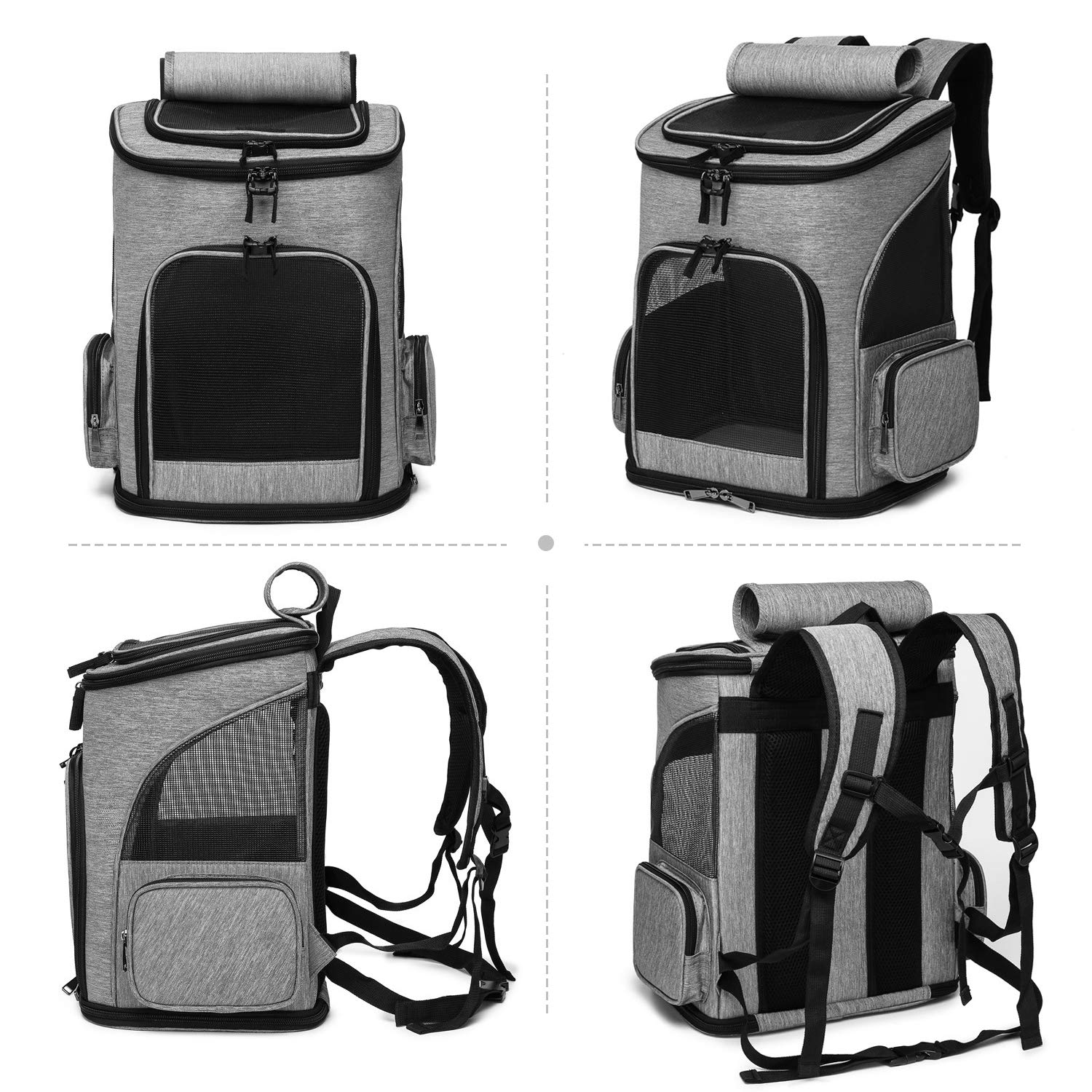 PETCUTE Sac à Dos pour Chien et Chat - Transport pour Petit Animaux Respirant Pliable, Gris