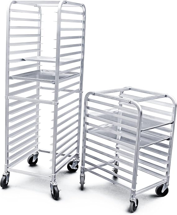 New Star Foodservice 36527 Commercial-Grade Aluminum 20-Tier Sheet Pan/Bun Pan Rack, 26 L x 20 W x 69 H with Brake Wheels Silver