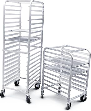 New Star Foodservice 36527 Commercial-Grade Aluminum 20-Tier Sheet Pan/Bun Pan Rack, 26 L x 20 W x 69 H with Brake Wheels Silver