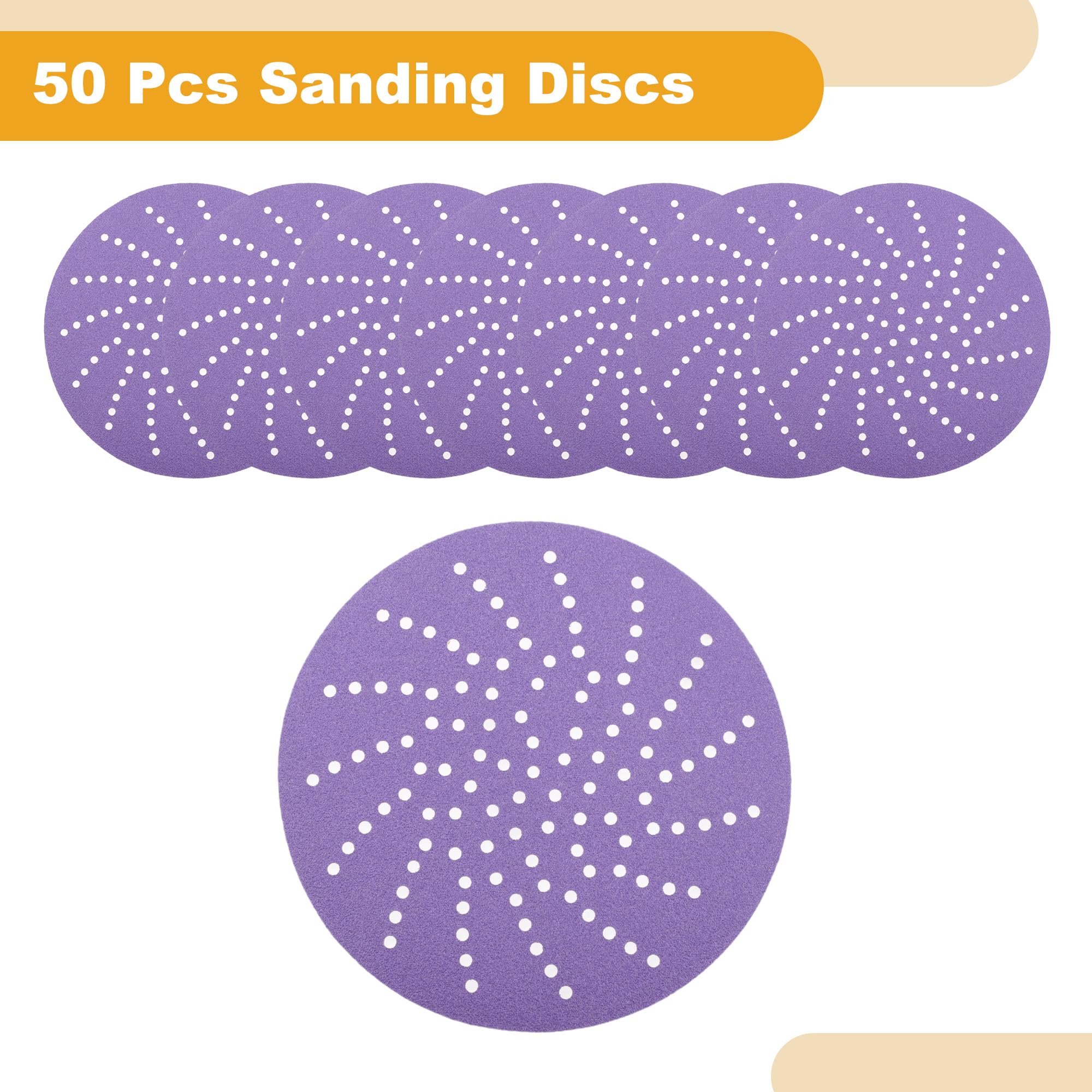 Partuto 50 Pcs 5 Inch 150 Grit Universal Sanding Discs - Round Hook and Loop Sandpaper - Polyester Film Purple - Image 4