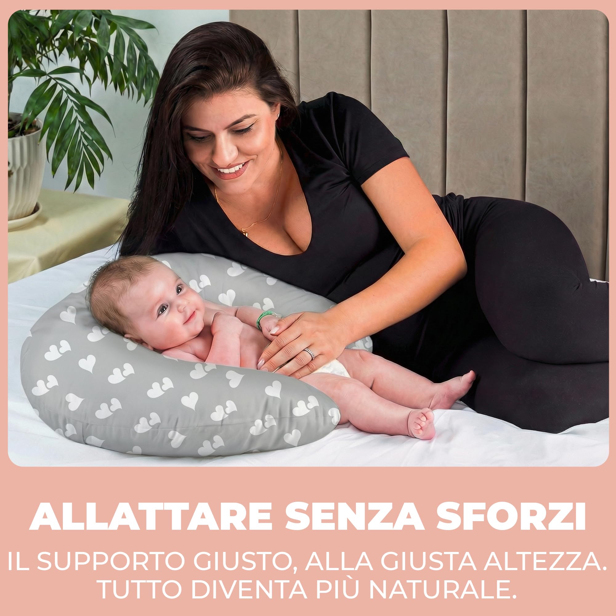 Cuscino Allattamento e Gravidanza Ciambella Allattamento Neonato con Federa in 100% Cotone e Morbido Riempimento Supporto Ergonomico alla Schiena Idea Regalo per Neo Mamme Accessorio Premaman Lavabile