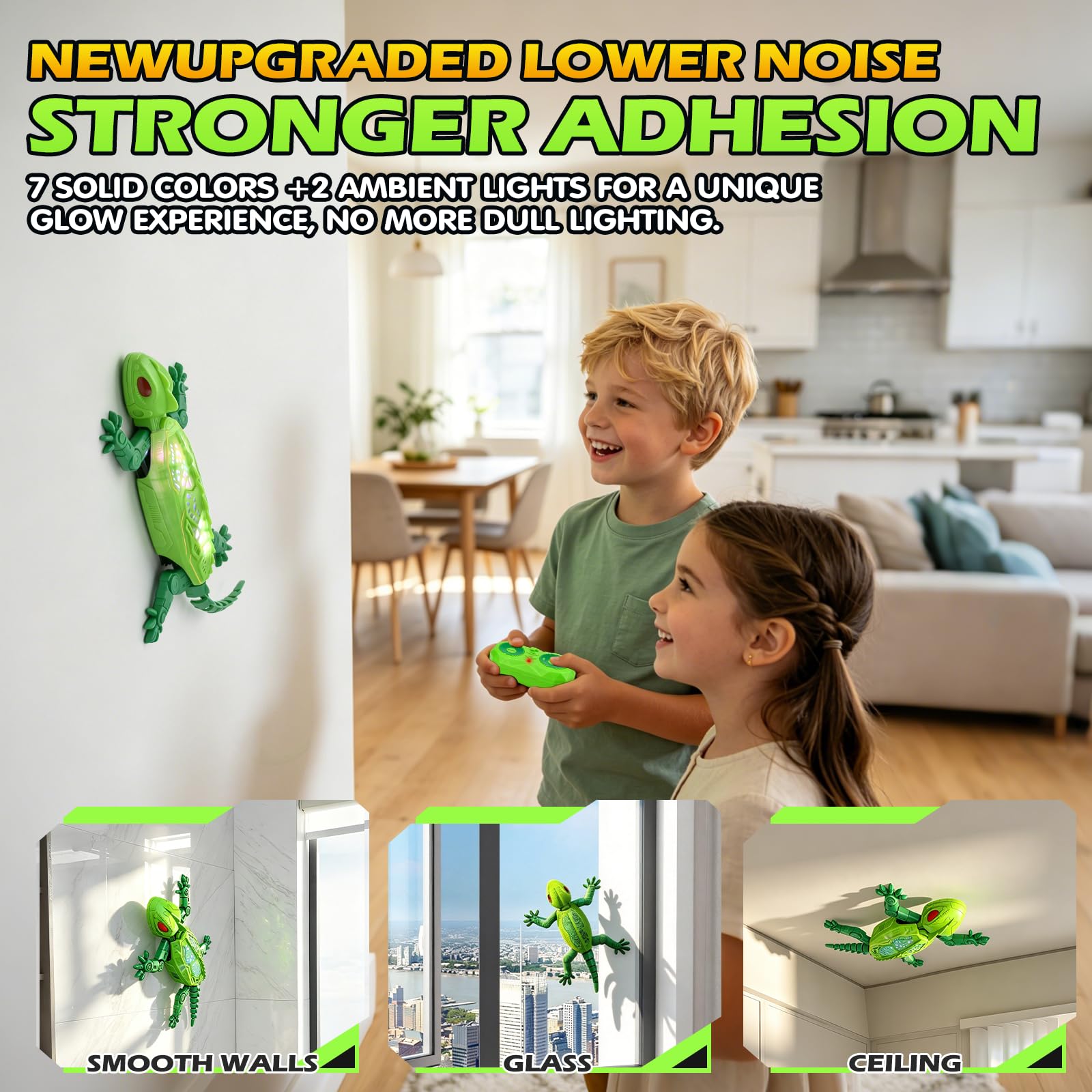 Gecko Radiocommandé avec Éclairage Dorsal, Nouveau Lézard Grimpeur – 9 Modes de Lumière, Jouet RC Gecko pour Enfants