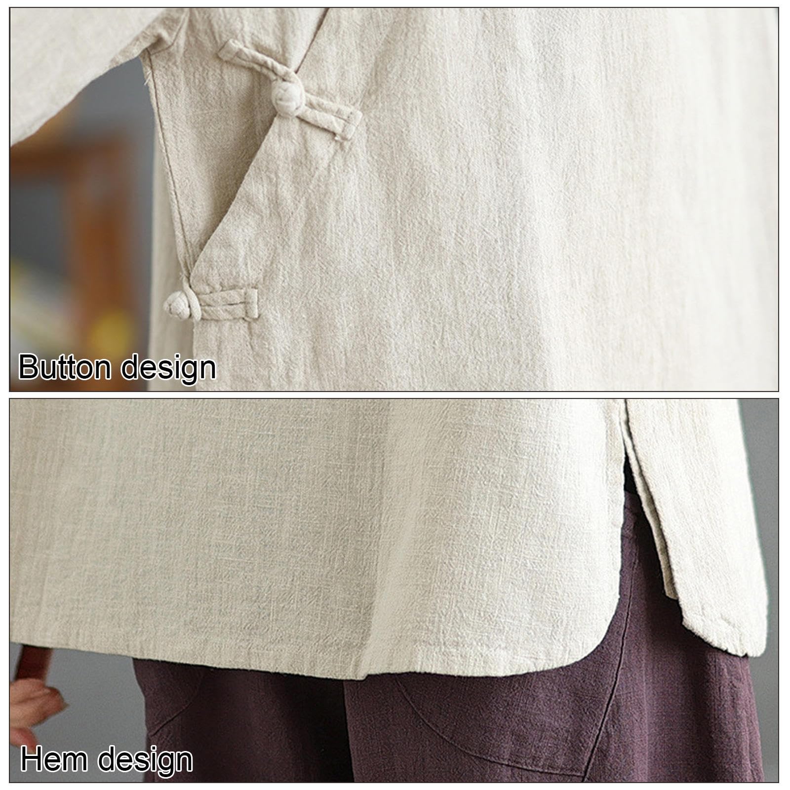 Damen Kung-Fu-Anzug aus Baumwolle und Leinen, Chinesische Kampfkunst-Uniform, Meditationsanzug, Langärmeliges Hemd und Hose,Apricot-XXL