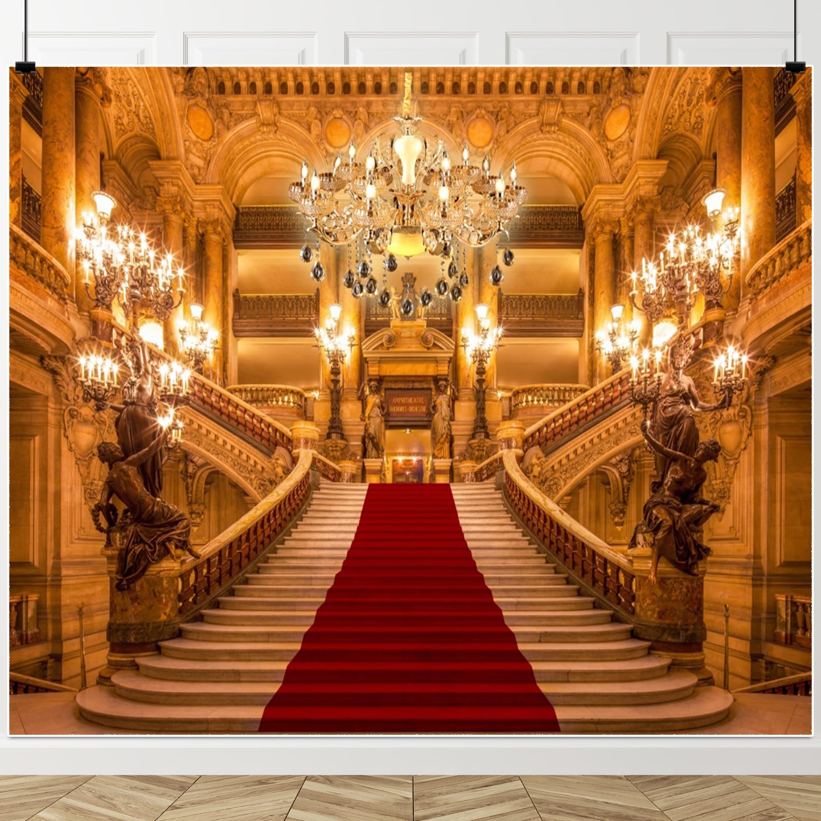 ChloropLastid 10x8ft Luxurious Palace Backdrop for Photography Red Carpet Golden Castle Chandelier Royal Buildings Stairs Background Wedding Birthday