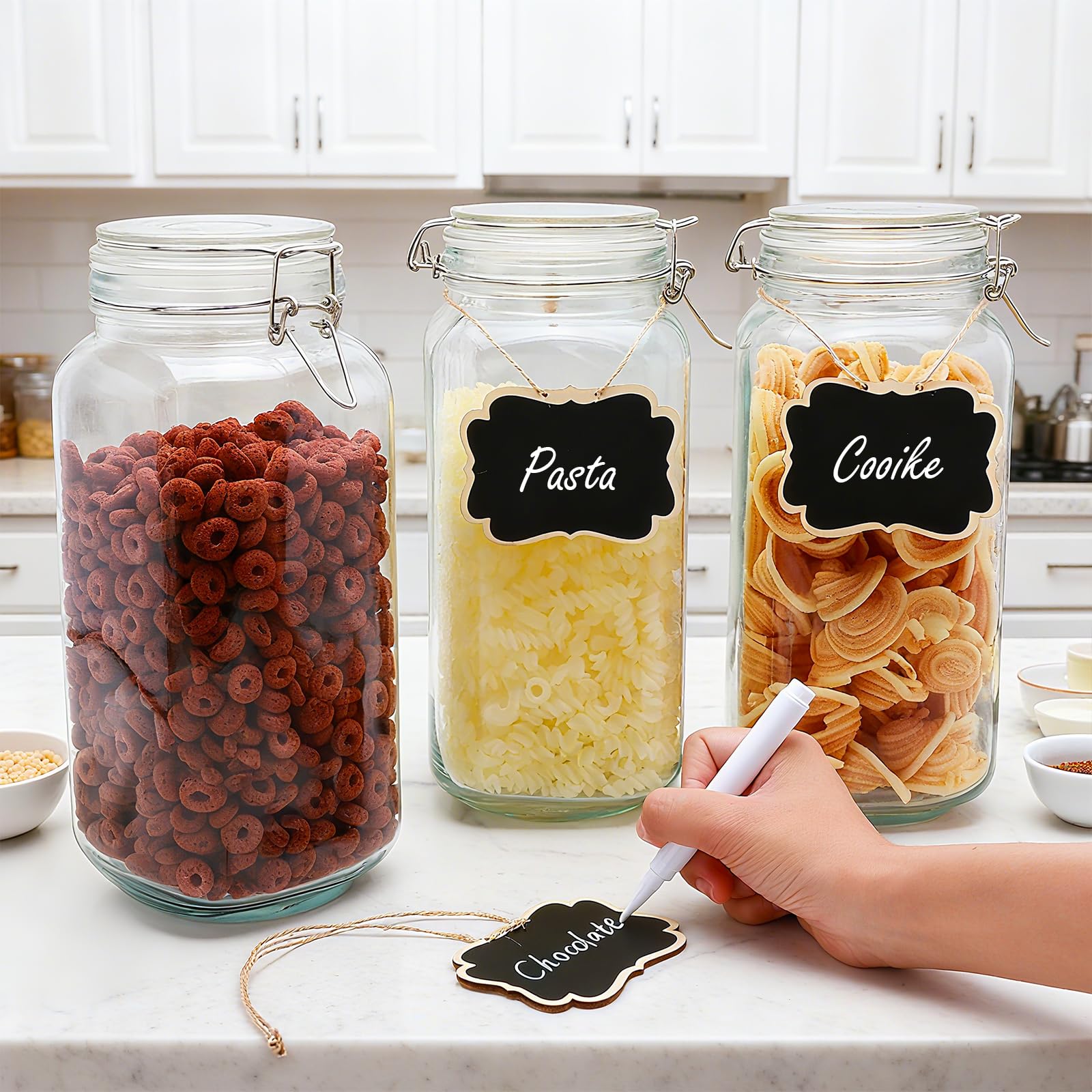 Flrolove Vorratsdosen aus Glas mit luftdichtem Deckel, Vorratsdosen mit Deckel, quadratisch, groß, luftdicht, perfekt für die Küche, Müsli, Nudeln, Mehl, Kaffeebohnen, 2,2 l, 3 Stück