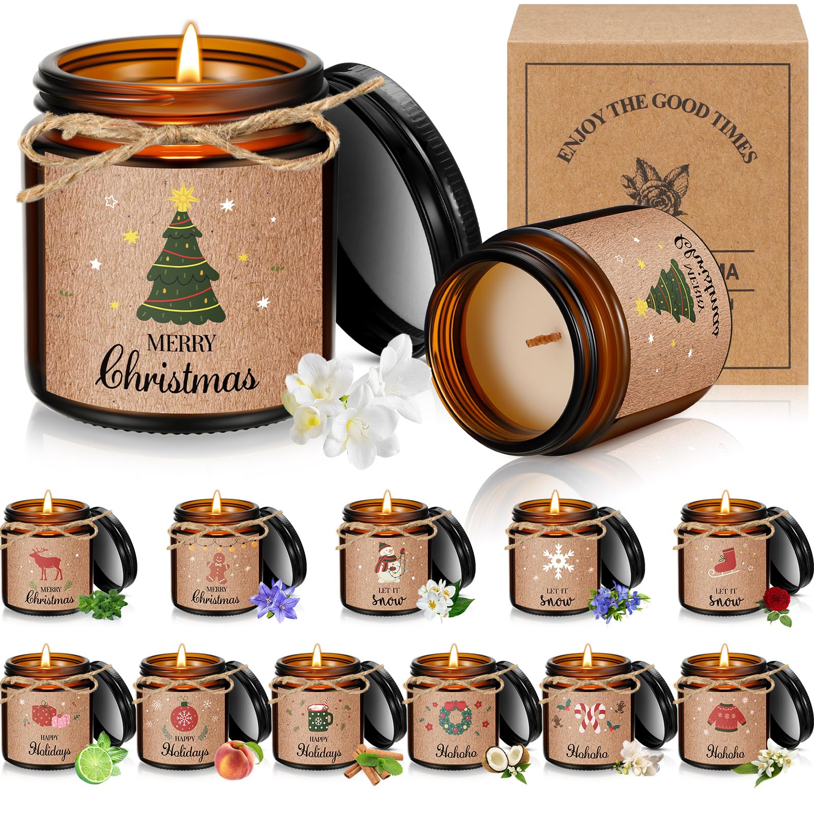 MTLEE 12 Pcs Christmas Candles Jars Scented Candle
