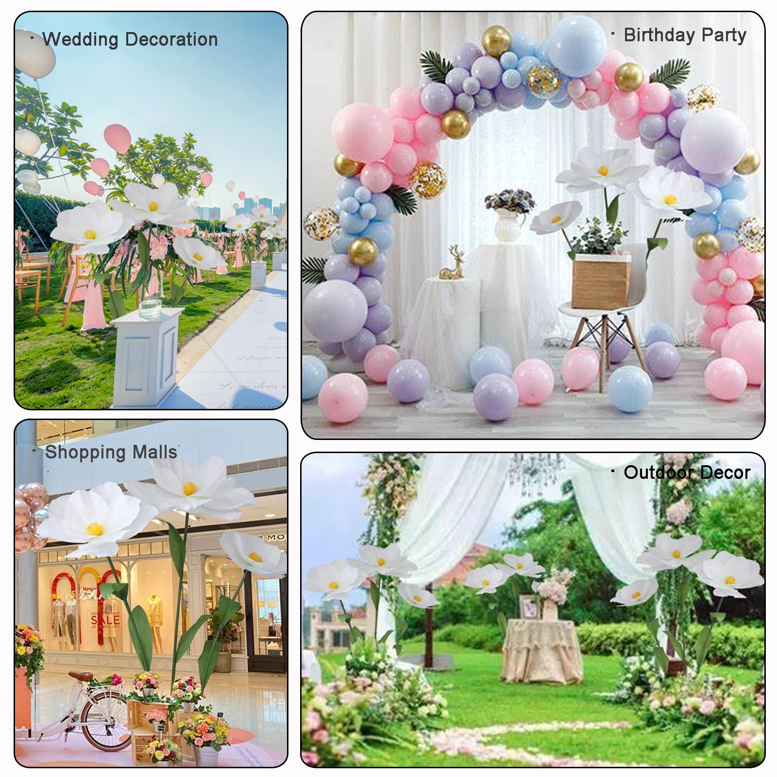 Flores artificiales de papel grandes de 5.9 pies, flores gigantes para decoración, enormes flores de amapola hechas a mano para jardín, hotel, oficina, accesorios de fotografía, boda, galería de arte,