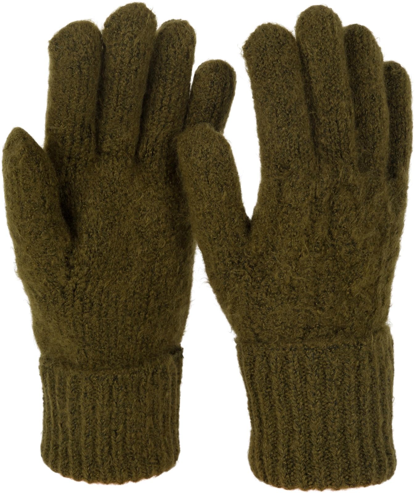 Stylebreaker Women's Olive Knitted Gloves With Cable Knit Pattern, Warm Winter Finger Gloves, Versatile Colours 09010051, Colour: