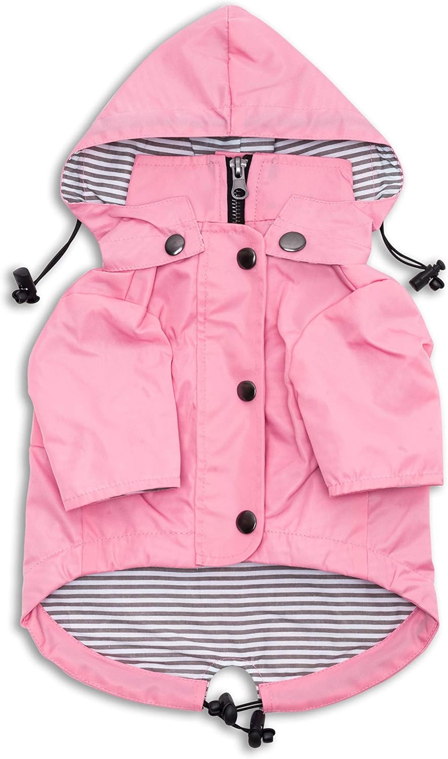 Zip Up Dog Raincoat Pink with Reflective Buttons, Pockets