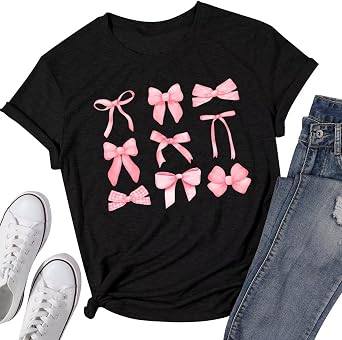 Pink Bow Shirt Trendy Coquette Aesthetic Tops Cute Pastel Bow Shirts for Girls Women