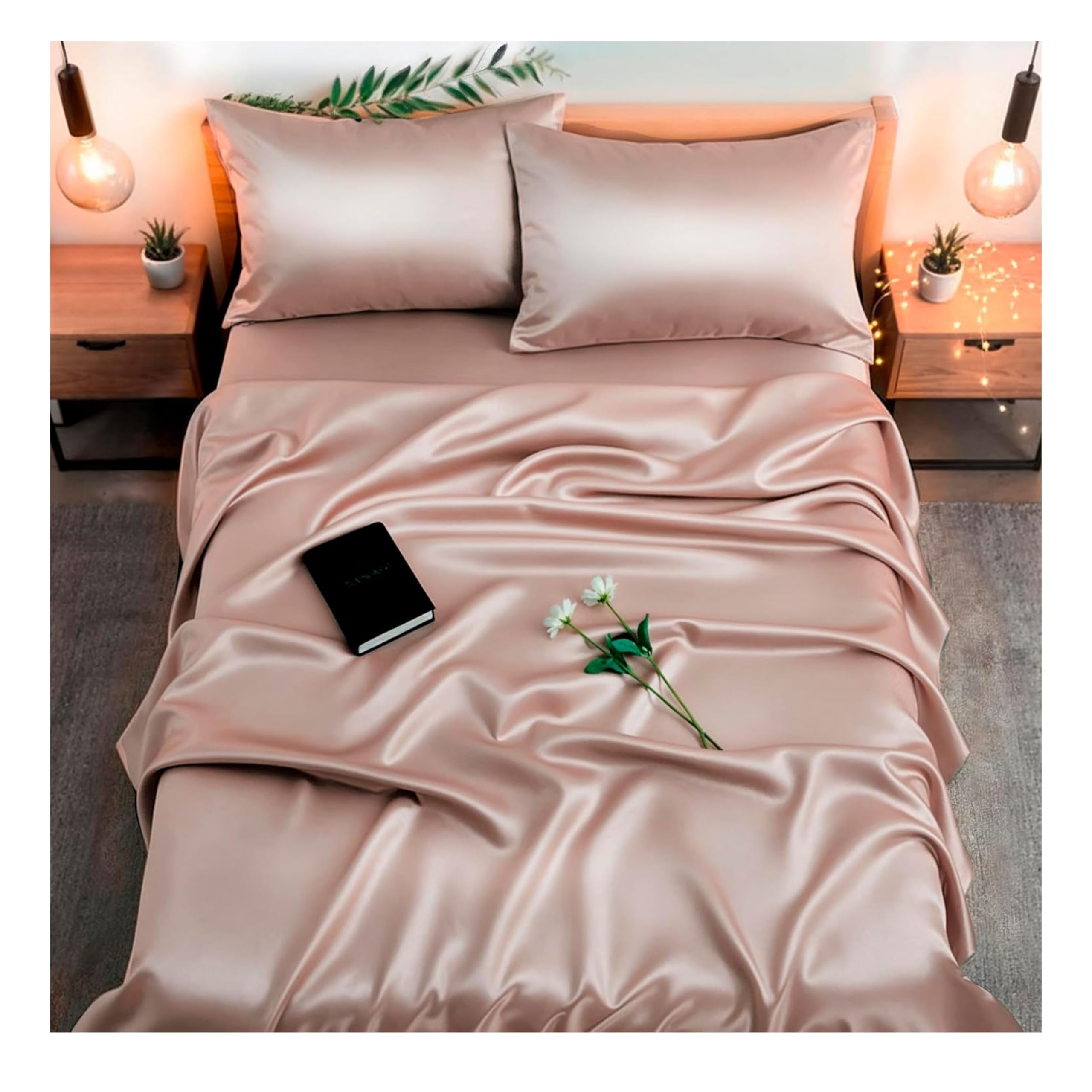 Colorado Home Co 22 Momme Mulberry Silk Sheet Set Queen Nude Champagne
