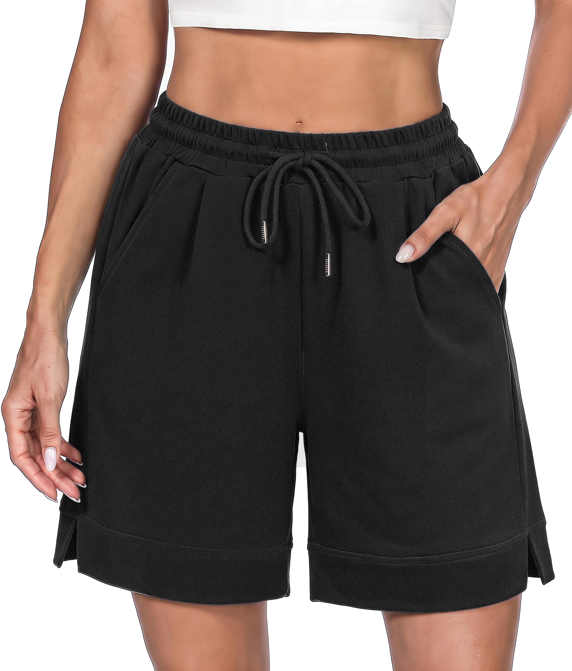 Litherday Shorts Deportivos Mujer Verano Pantalón Corto con Bolsillos Cintura Elástica y Abertura Lateral Transpirable para Casa Running Yoga S-XXL