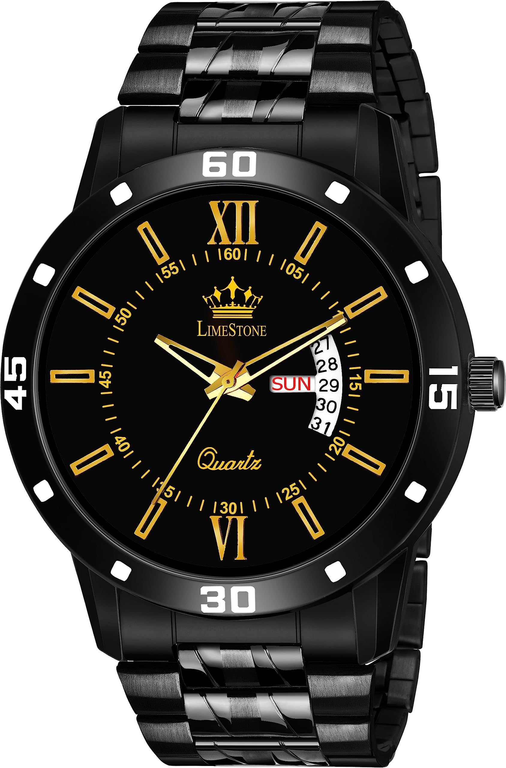 LIMESTONE All Black Day & Date Functioning Long Life Black Plated Chain HMTS Quartz Analog Watch - for Men (B0CCJ2XQ9K) Amazon Price History, Amazon Price Tracker