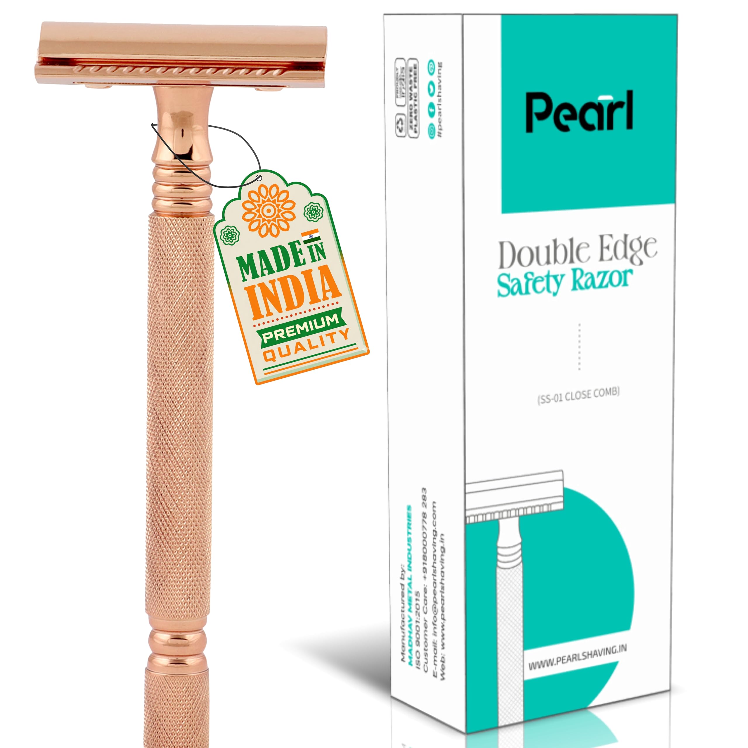 Pearl Shaving Double Edge Safety Razor (SS-01 Mellow Apricot) - Best Shaving Razor for Men | Classic & Traditional shaving Kit for Men | Premium blade razors | Rakshabandhan Gift Option