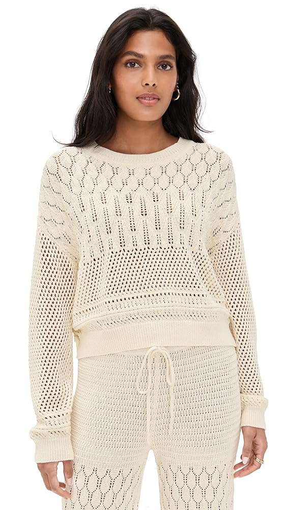 Z SUPPLY Women's Rue Crochet Sweater, Sea Salt, Tan, Off