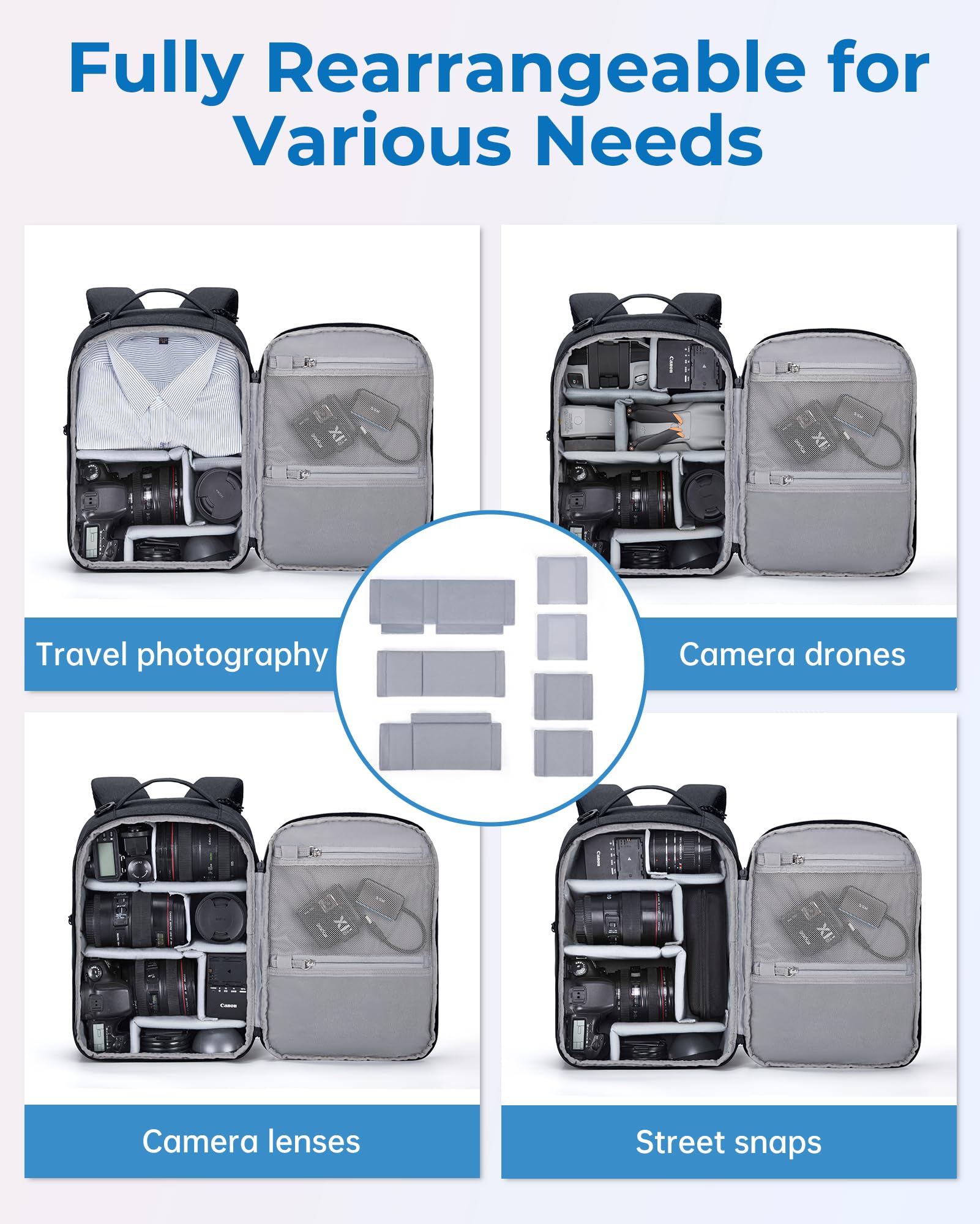 BAGSMART Kamerarucksack,DSLR SLR Klein Kameratasche für Fotografen Kompatibel,Schultergurt 2-in-1 Reiserucksack Passend für 12.9" iPad,für Sony,Canon,Nikon