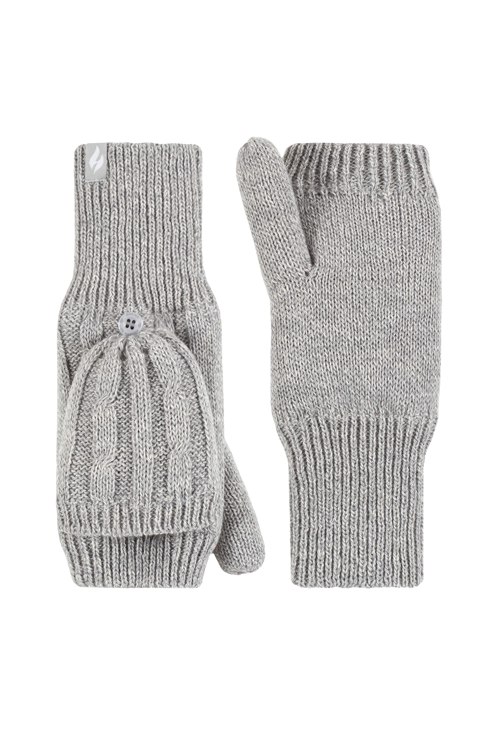 Heat Holders Ash Cable Knit Converter Mittens - Light Grey