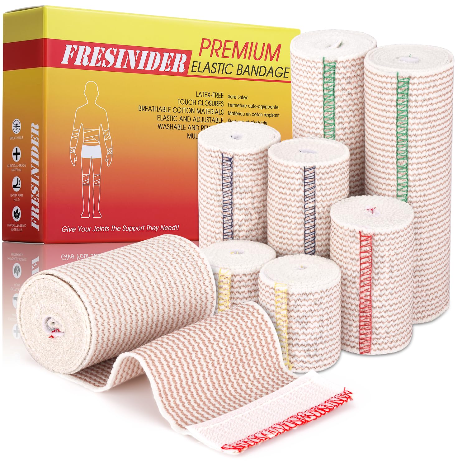 FRESINIDER Premium Elastic Bandage Wrap 8 Pack, 2-6 Inch, Hook and Loop