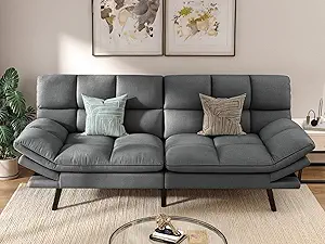 DWVO Multifunctional Futon Sofa Bed, Convertible Sleeper Sofa, 70" Folding Futon Set for Living Room Home Office Aprtment, Modern Folding Couch with Adjustable Backrest & Armrests, Grey