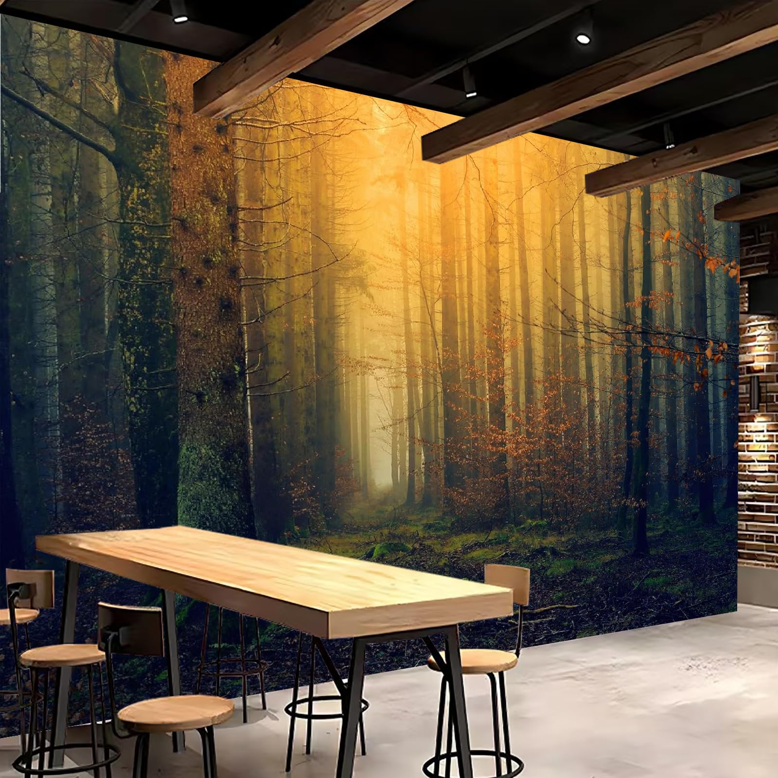 Papel Pintado Niebla Matutina Bosque 400x280 cm Efectos 3D Papel Tapiz Fotográfico Tejido No Tejido Otoño Bosque Póster Fotomurales Decor Pared Para Dormitorio Salón Murales B-367