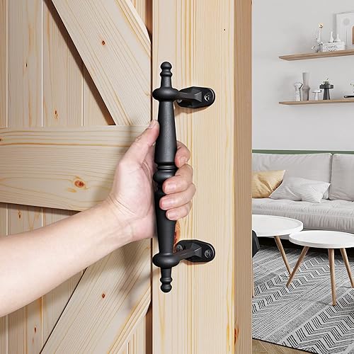 Miniatura 8 de EaseLife Manija de puerta de granero de 9 pulgadas, agarre de hierro fundido negro rústico, manijas de puerta, fácil instalación, paquete de 2