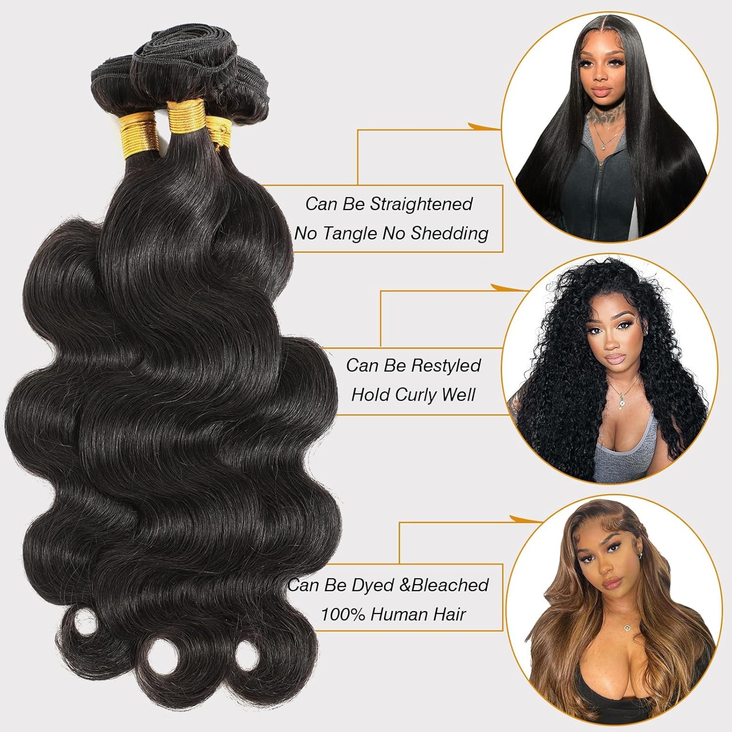 Body Wave Hair 3 Bundles Brazilian Remy Virgin Human Hair Weave Bundles 12A 100% Unprocessed Body Wave Human Hair Extensions Natural Color 16 18 20 - Image 2