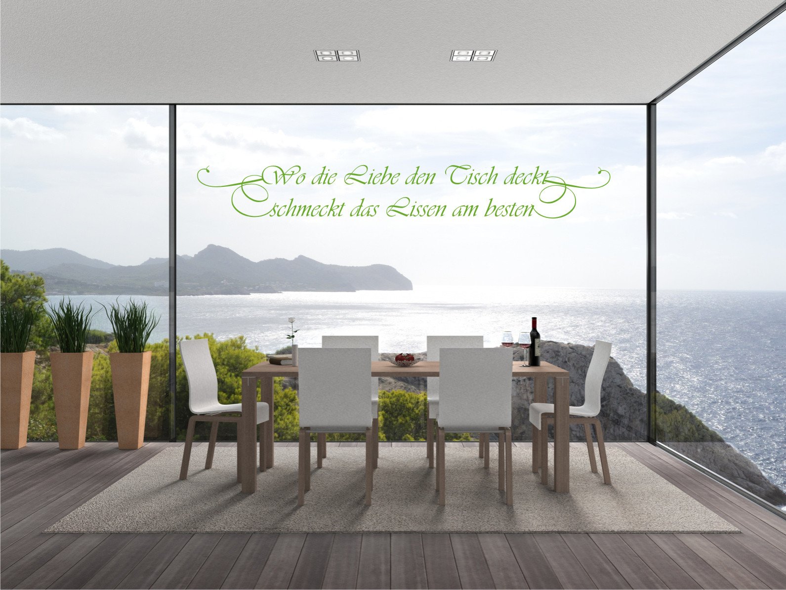 Sticker mural autocollant mural – Où l'amour la Table Couvre – Autocollant dans la cuisine pour les amoureux, vert clair, 150x47
