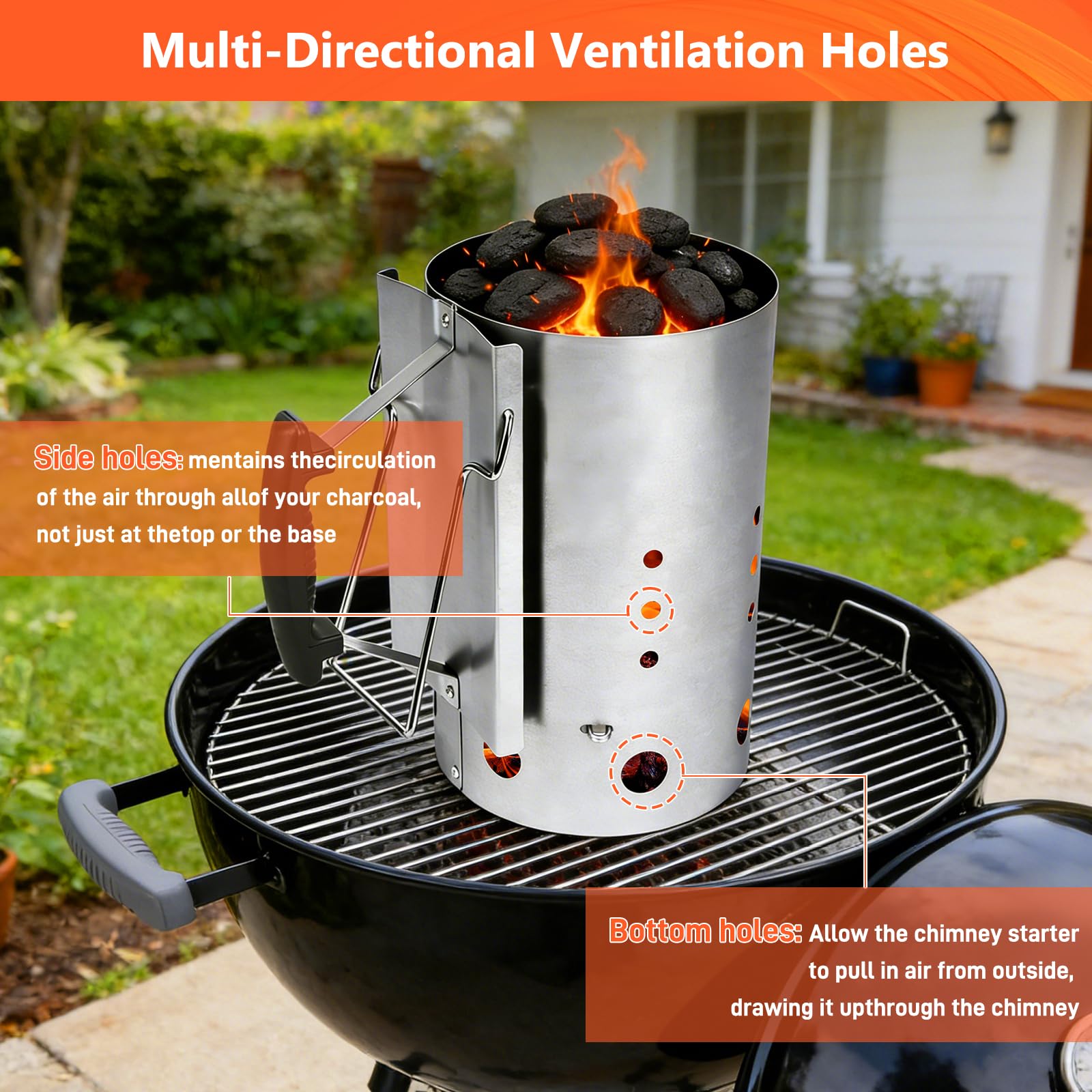 QuliMetal Rapidfire Starter - Klein (20cm Höhe), kompakter Grillanzünder mit Zwei Griffen, ideal für alle Holzkohlegrills ab Ø 47cm, Anzündhilfe für Holzkohle, Briketts - (7416)