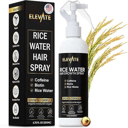 Elevate Rice Water Hair Growth Spray - Infused with Biotin, Caffeine & Aloe Vera for Thicker, Longer, Softer Hair - Fermented Leave In Mist for Thinning, Damaged Hair - Vegan & Non-Greasy