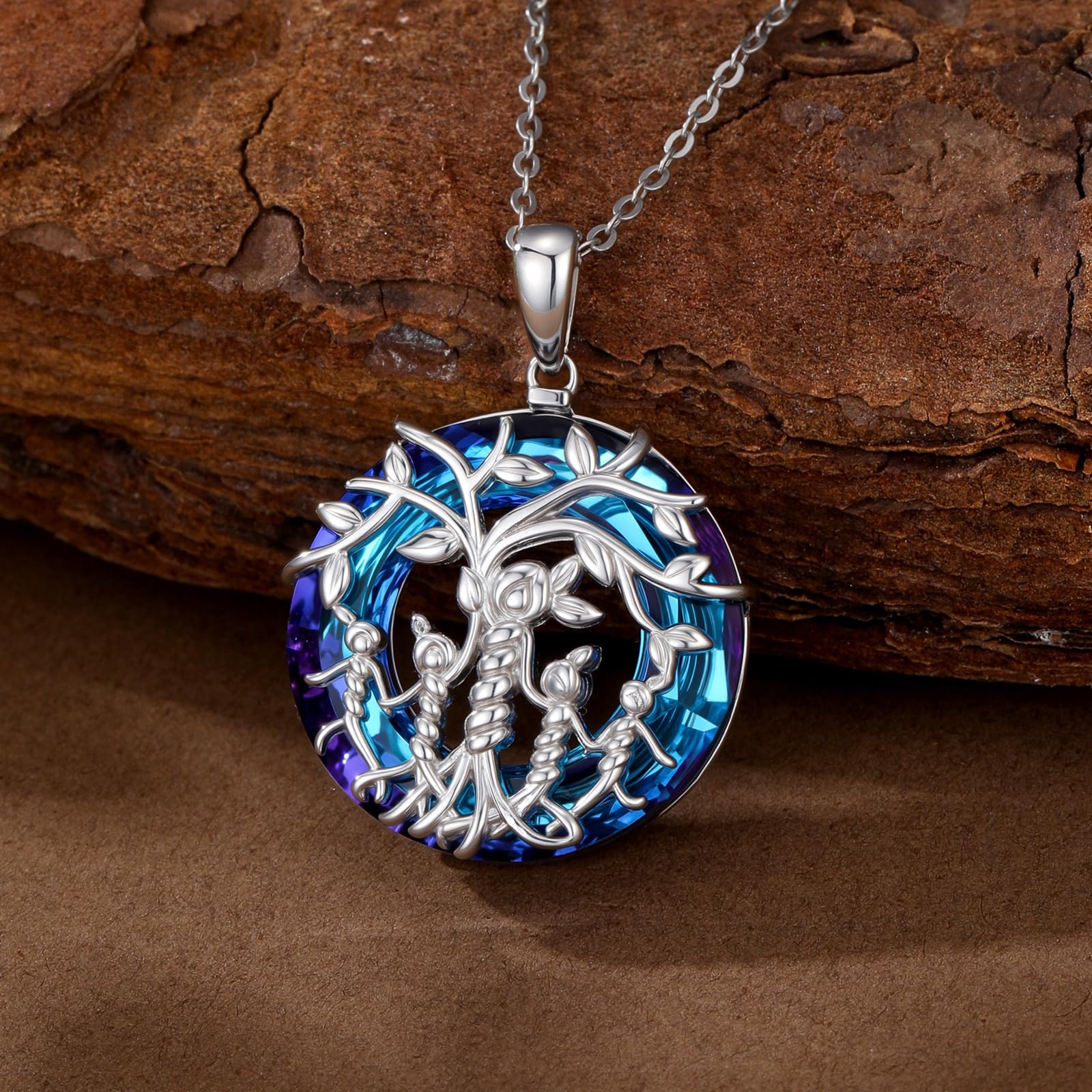 Damen Baum des Lebens Halskette 925 Sterling Silber Mutter Tochter/Sohn Lebensbaum Familie Herz Anhänger Schmuck Geschenke für Mama