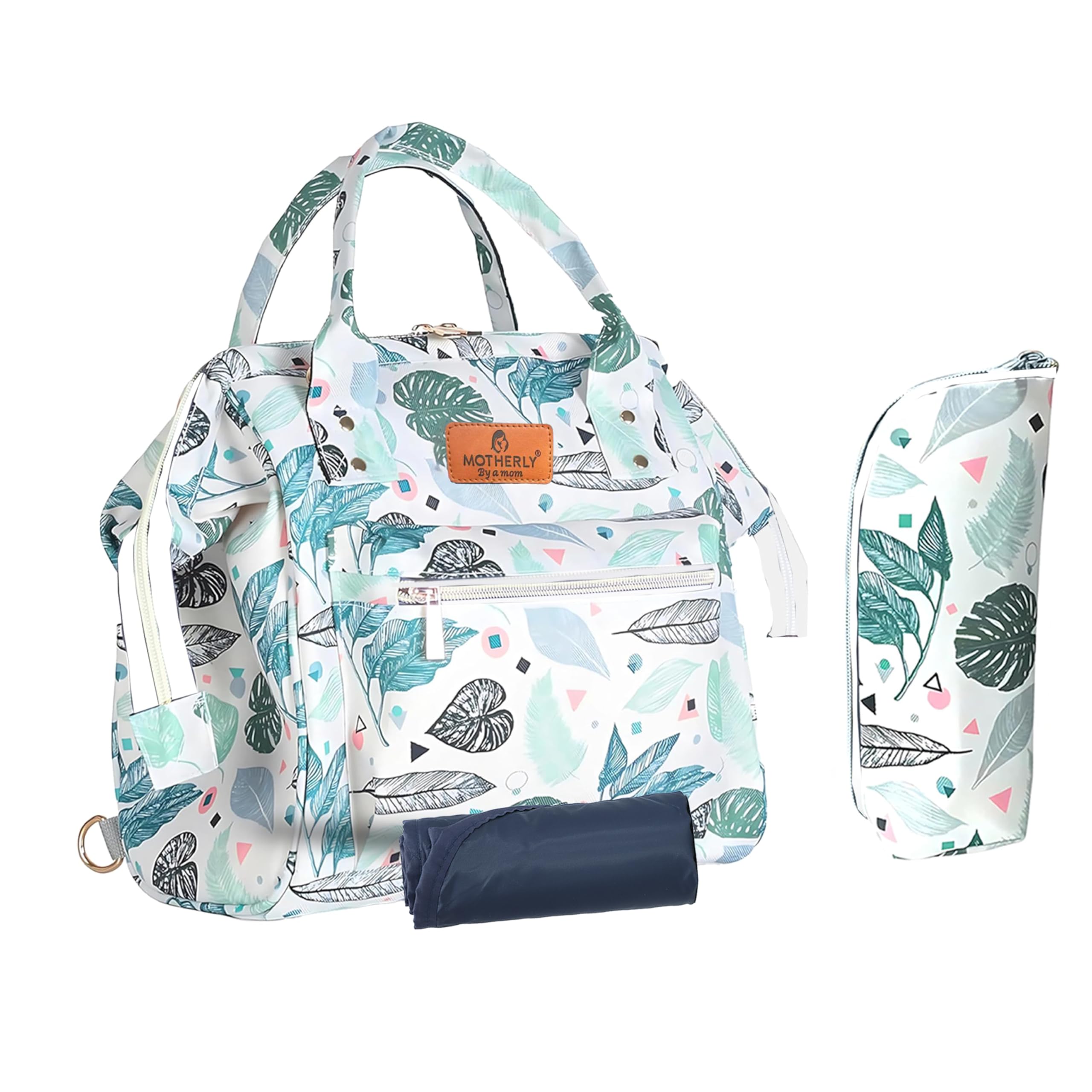 Motherly Nano Diaper Bag for Mothers for Travel – Combo Set with Accessories | Baby Bag for Mother Travel | Diaper Bag for Baby | Baby Bag for Mother and Baby (Green Leaf)