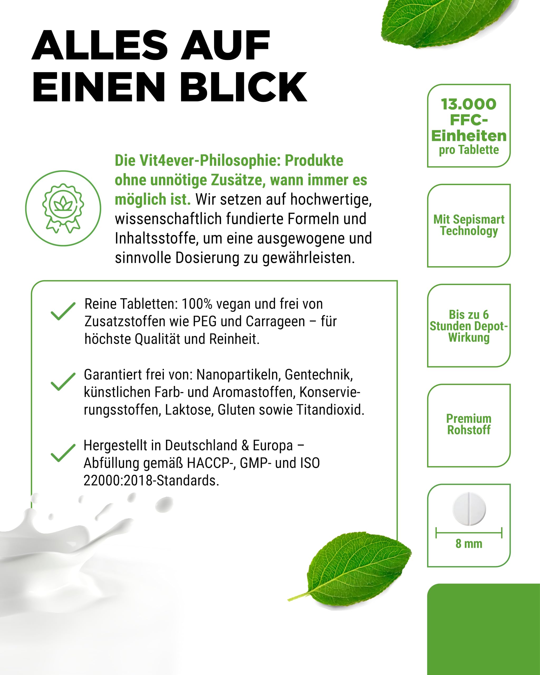 vit4ever Laktase 13.000 Depot - 365 Tabletten mit Depotwirkung (Sepismart® Slow Release) - Hochdosiert mit 13.000 FCC-Einheiten - Bei Laktoseintoleranz + Milchunverträglichkeit - Vegan