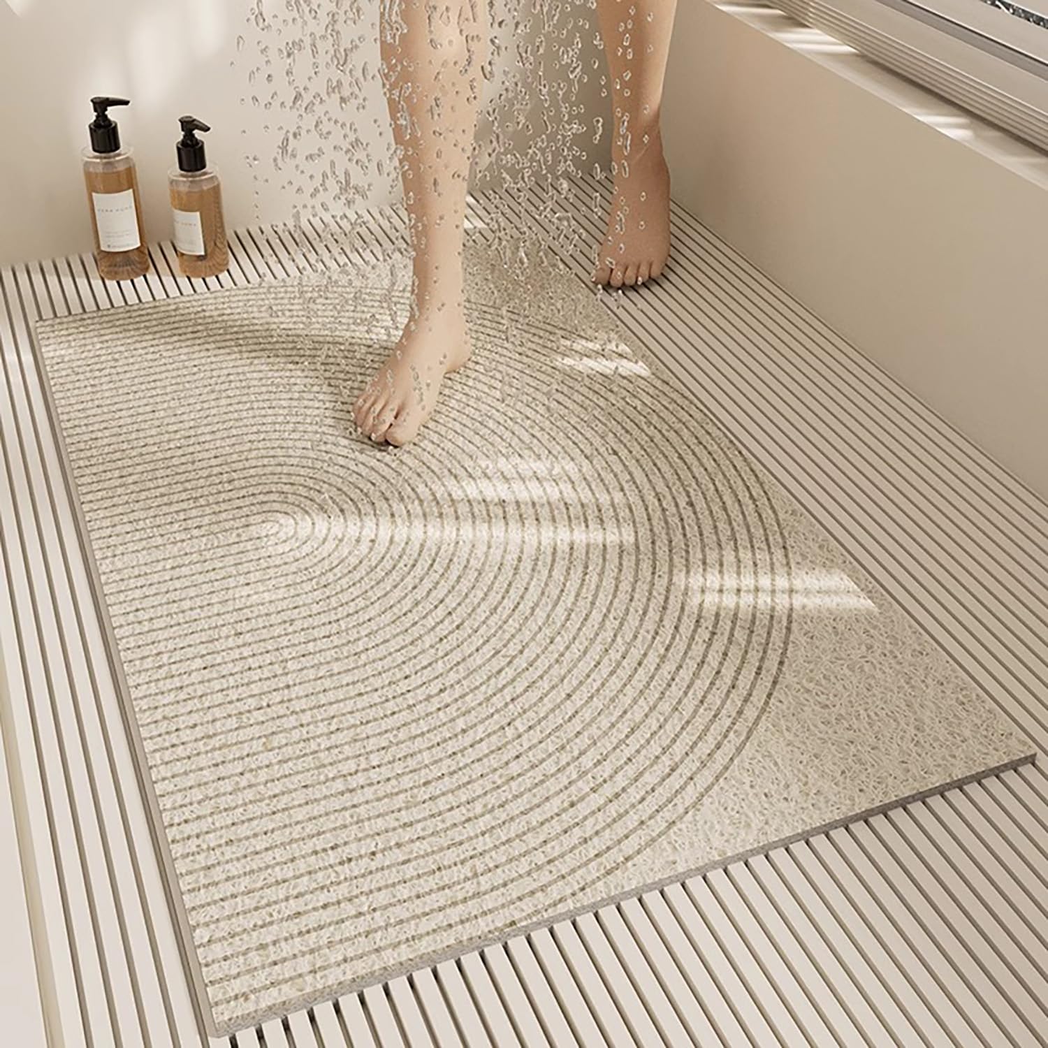 QYMYOZ Non-Slip Bath Mat 70x110cm Luffa Shower Rug with Drain Holes Geometric Pattern Waterproof Bath Mat for Bathtub & Shower Quick-Dry Floor Mat Bathroom Essentials