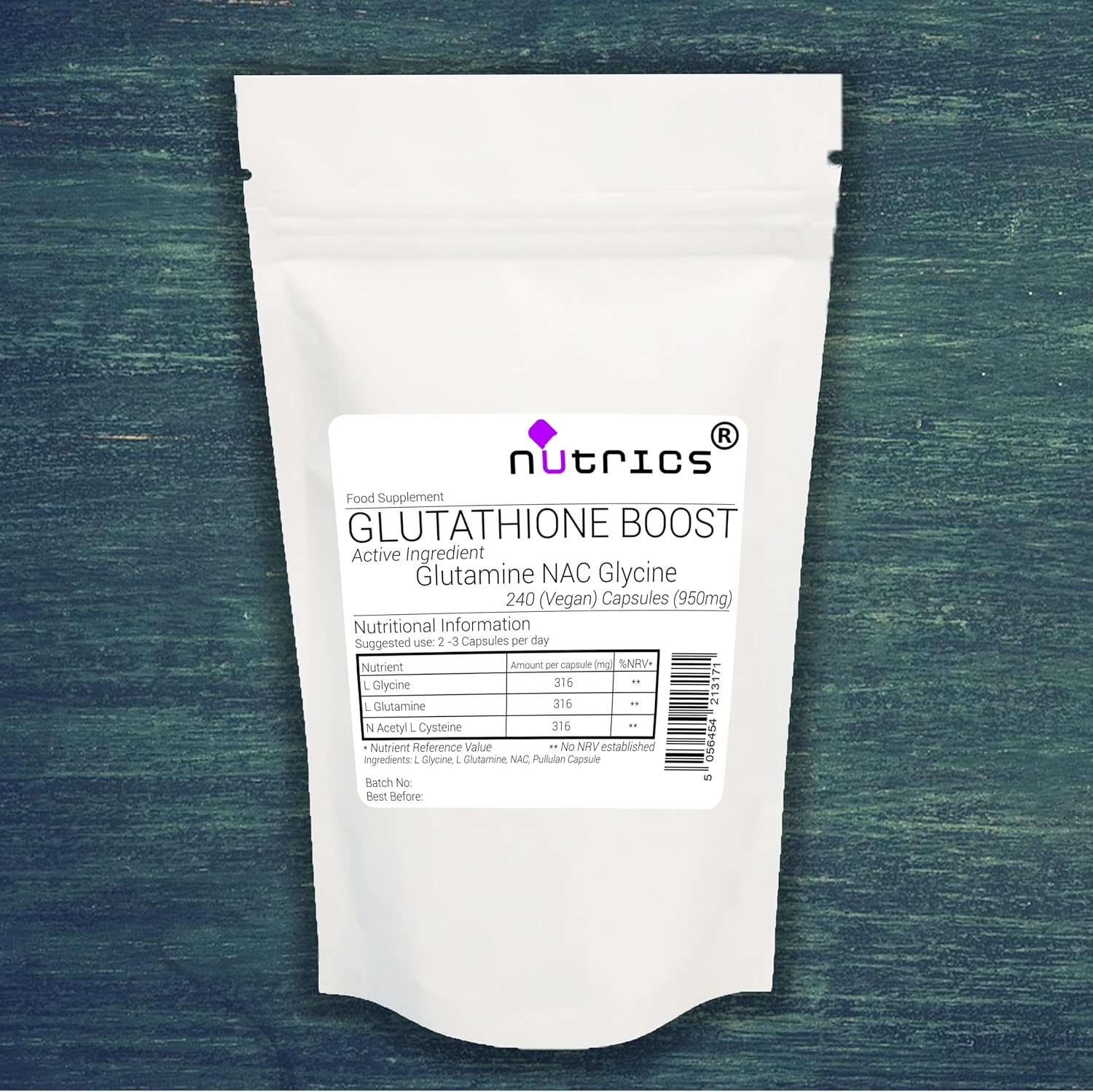 Nutrics® 950mg GLUTATHIONE Boost NAC GLUTAMINE GLYCINE V Capsules 100